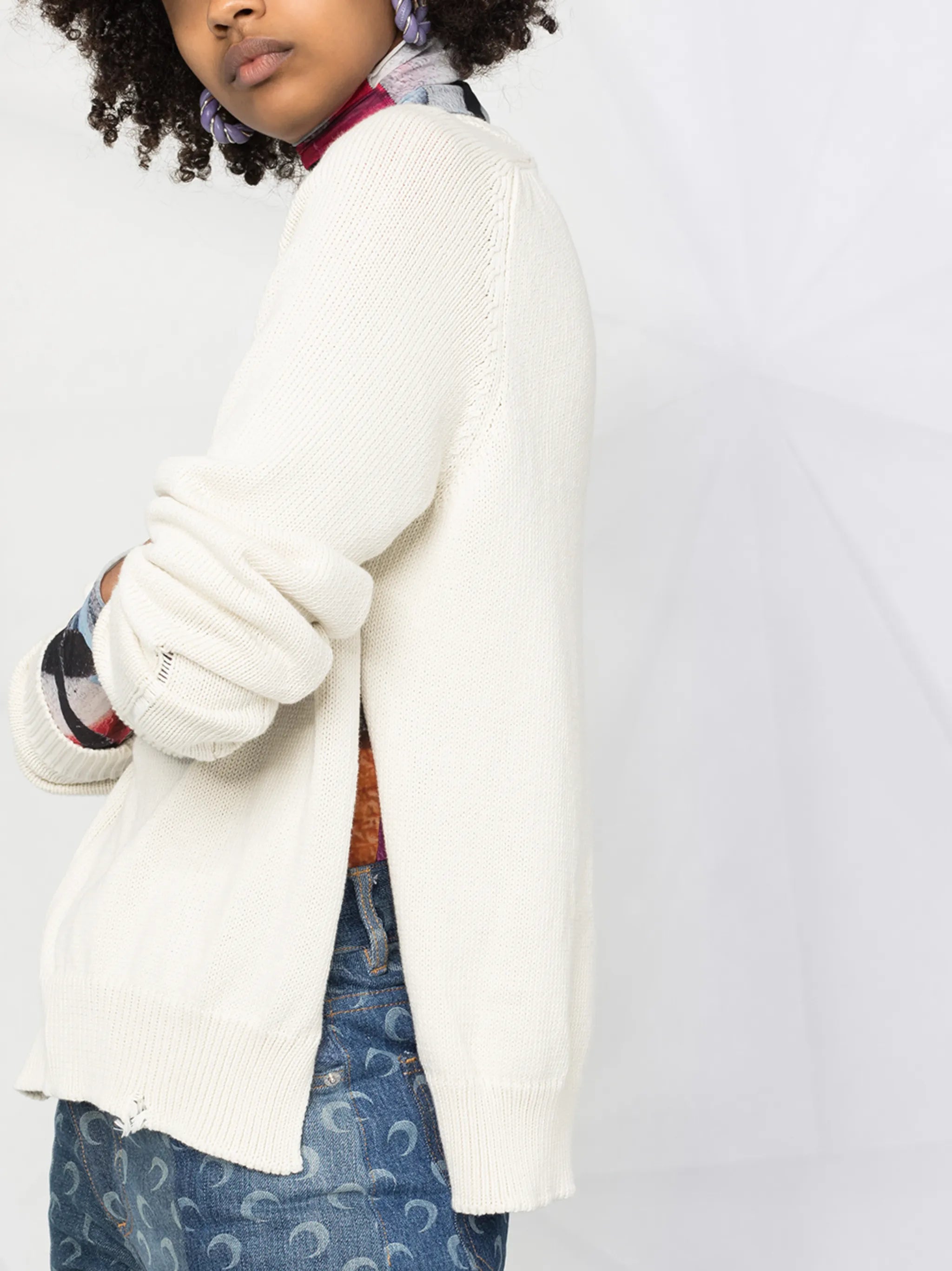 distressed-effect slit-detail jumper