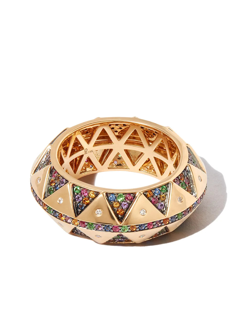 18kt yellow gold chubby talisman rainbow sapphire ring