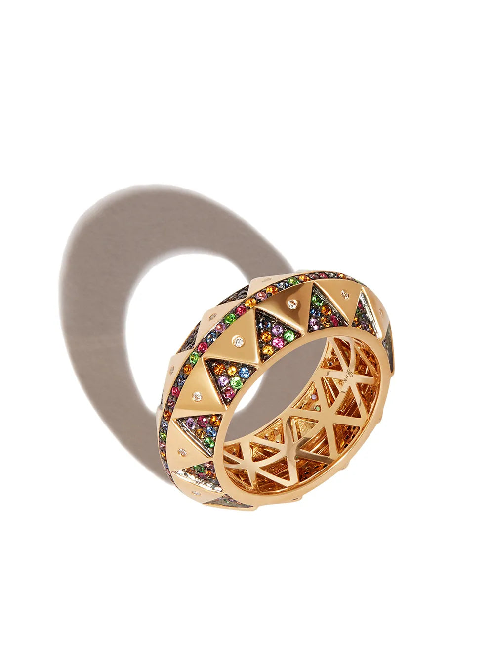 18kt yellow gold chubby talisman rainbow sapphire ring