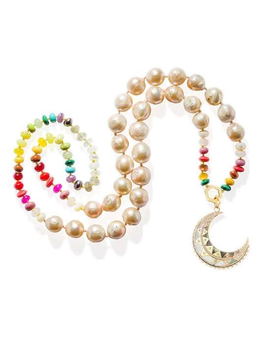 18K yellow gold Major Moon pearl necklace