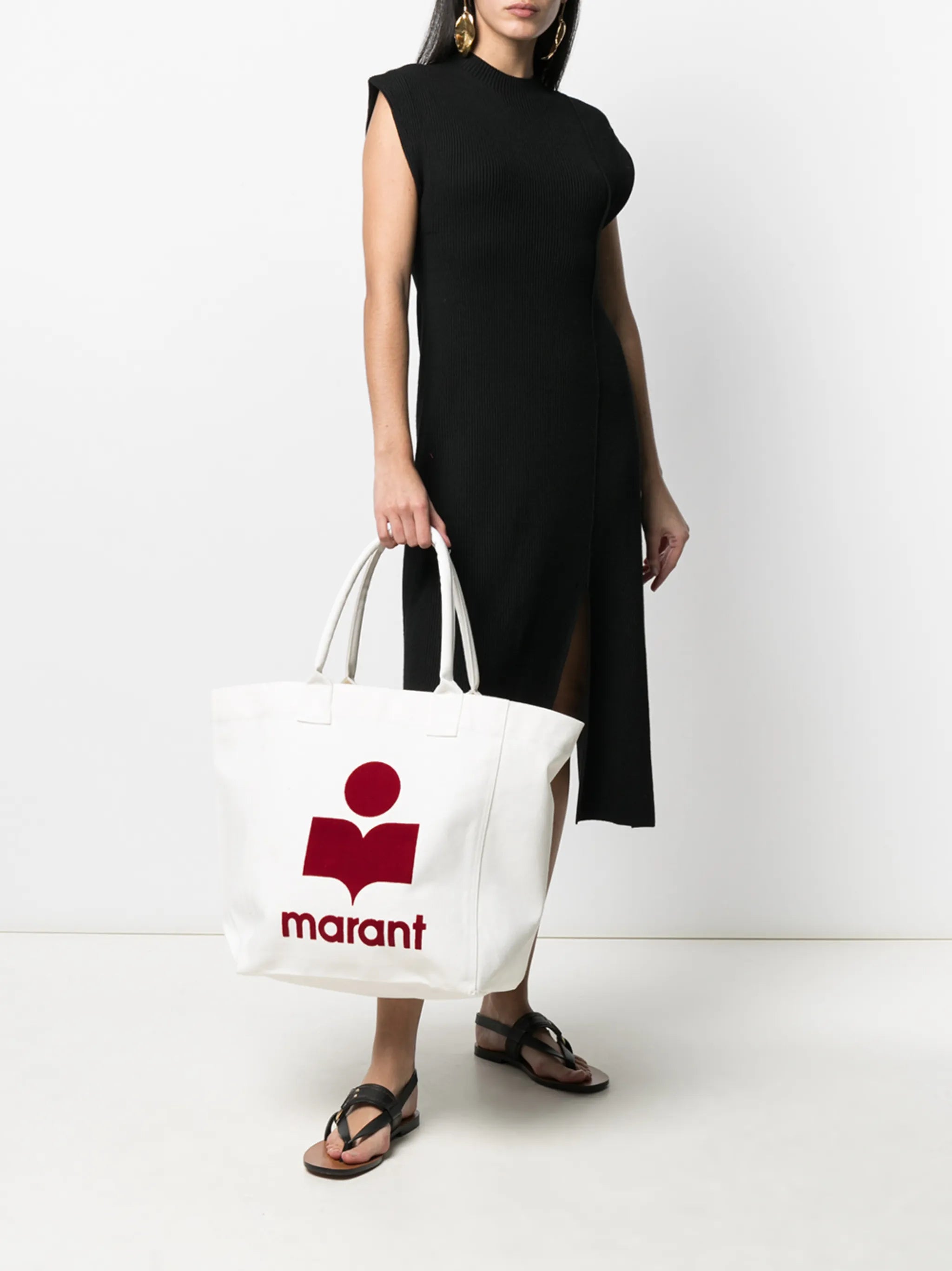 flocked-logo cotton tote bag