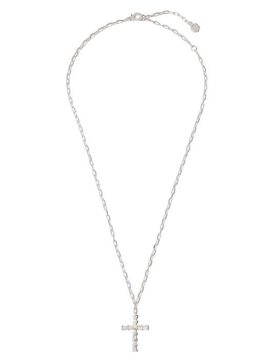 18kt white gold mini-cross diamond necklace