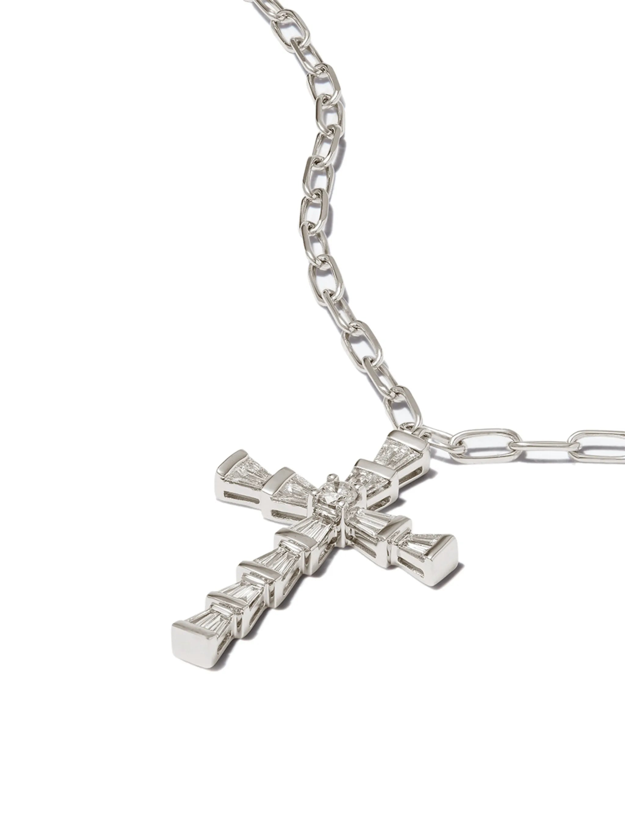 18K white gold mini-cross diamond necklace