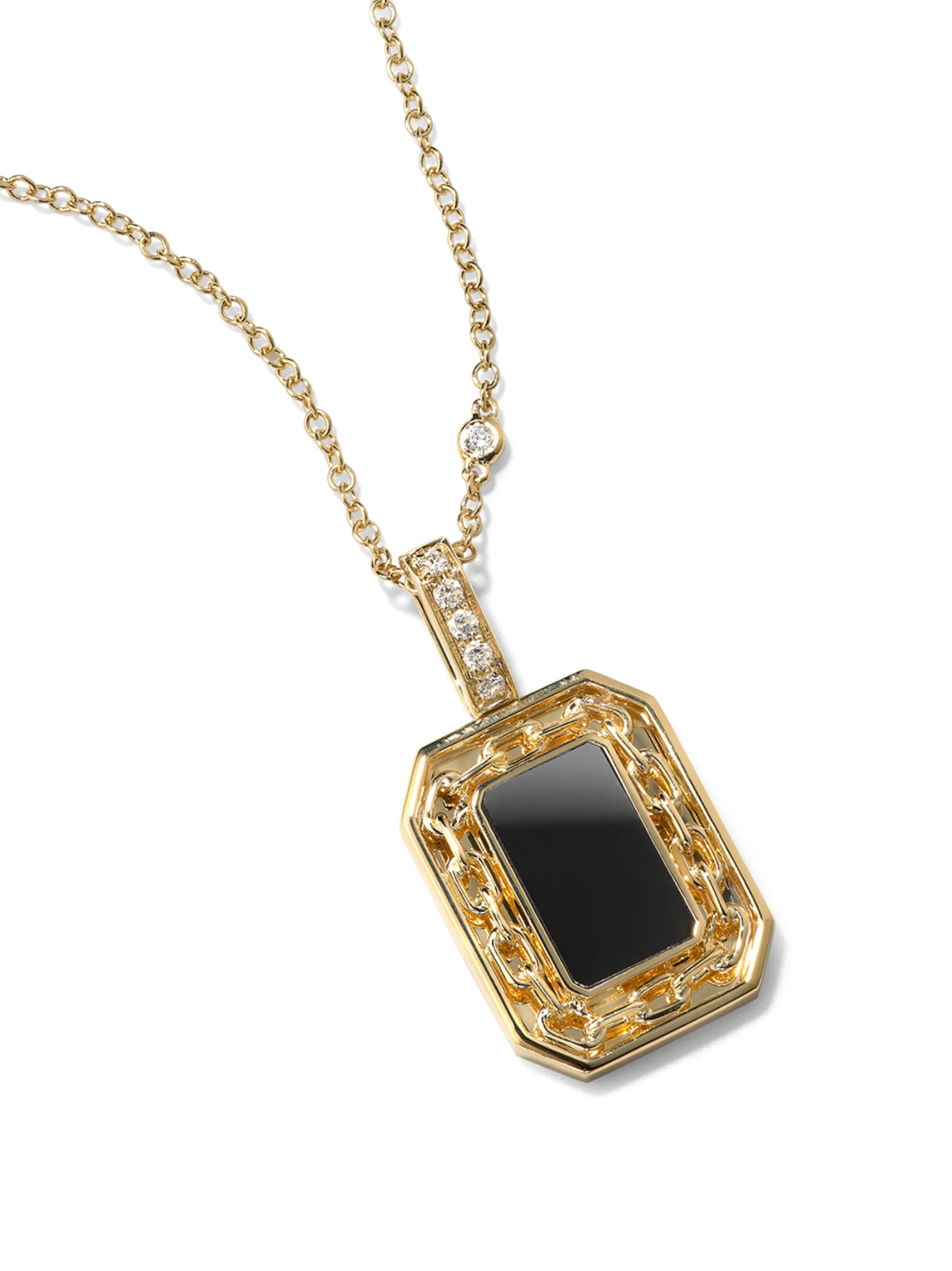 18K yellow gold diamond and onyx pendant necklace