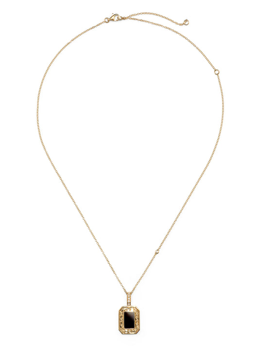 18K yellow gold diamond and onyx pendant necklace