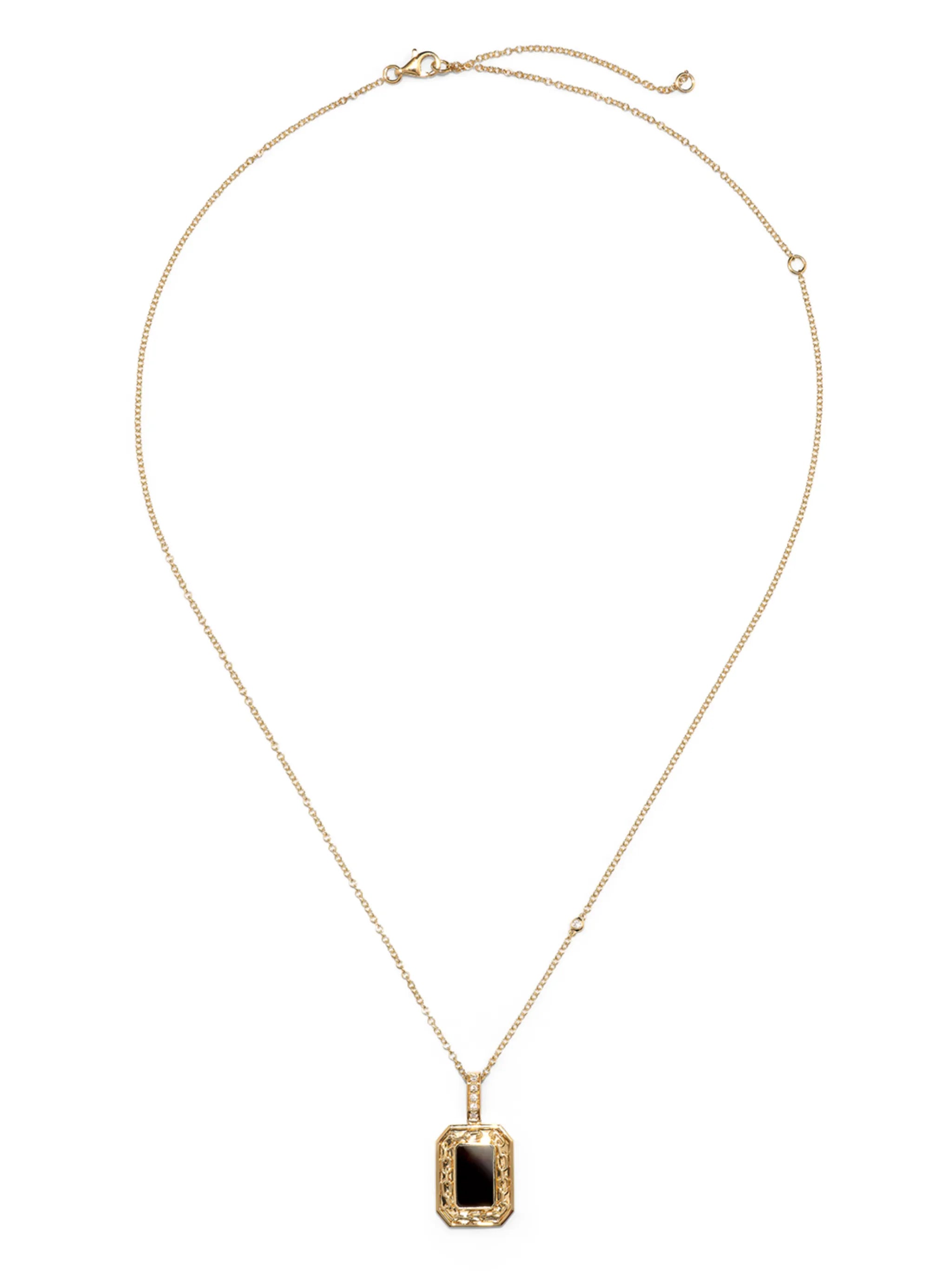 18K yellow gold diamond and onyx pendant necklace