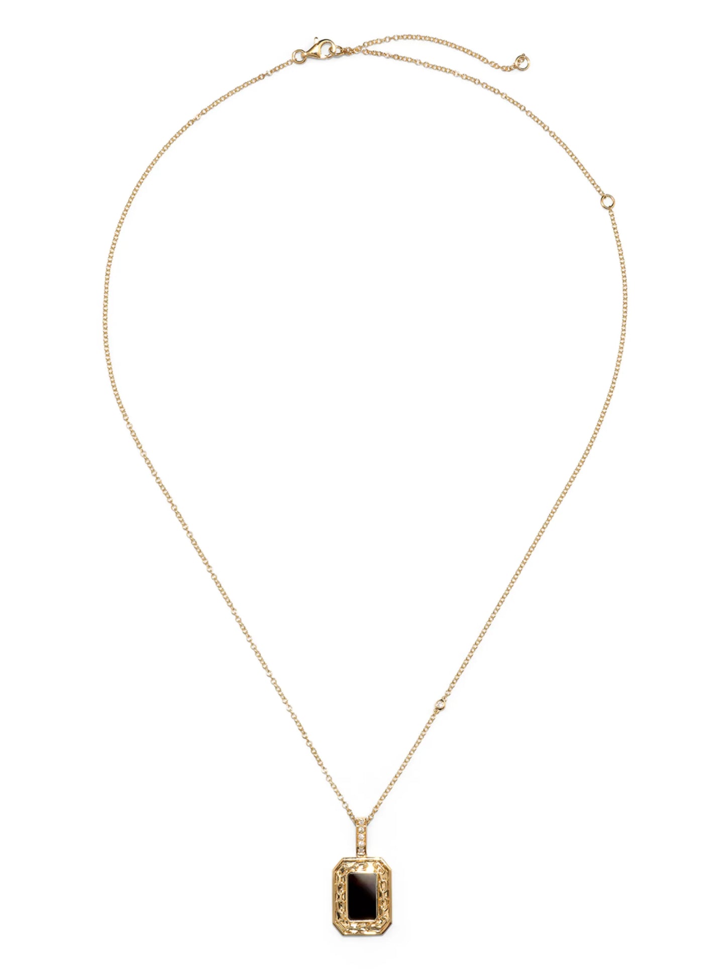 18K yellow gold diamond and onyx pendant necklace