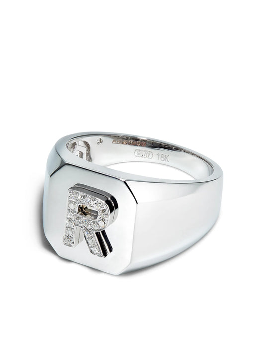 18kt white gold R-initial ring