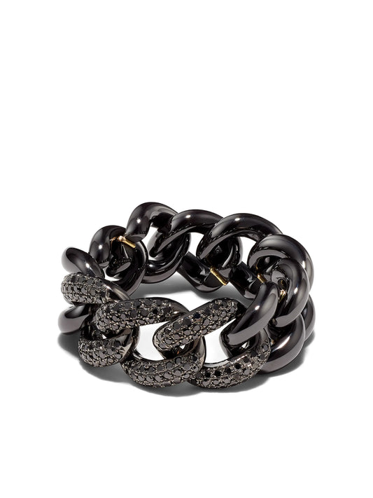 18K black gold diamond chain ring