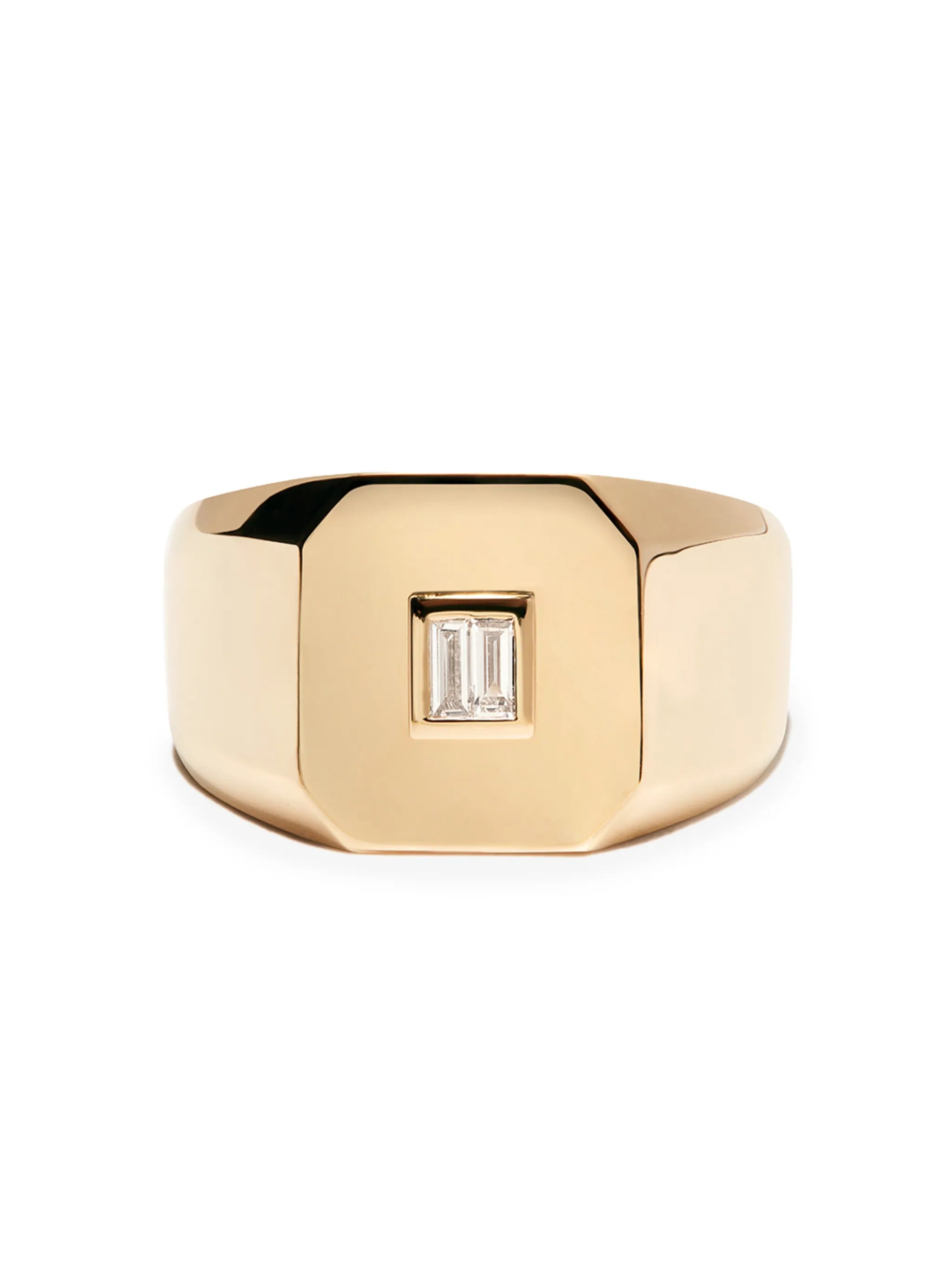 18K yellow gold baguette diamond-embellished signet ring