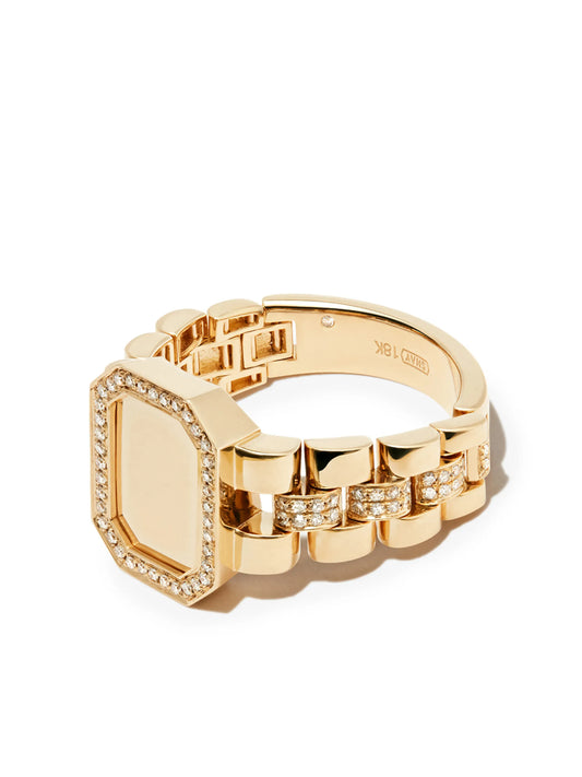 pavé frame diamond-embellished signet ring