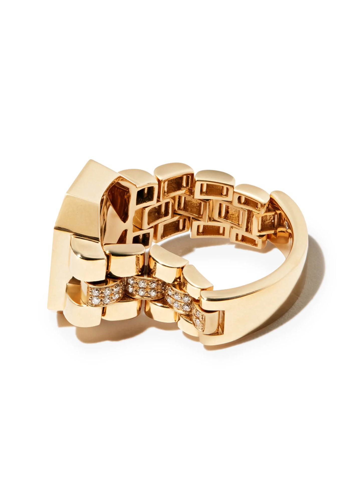 18K yellow gold pavé frame diamond-embellished signet ring