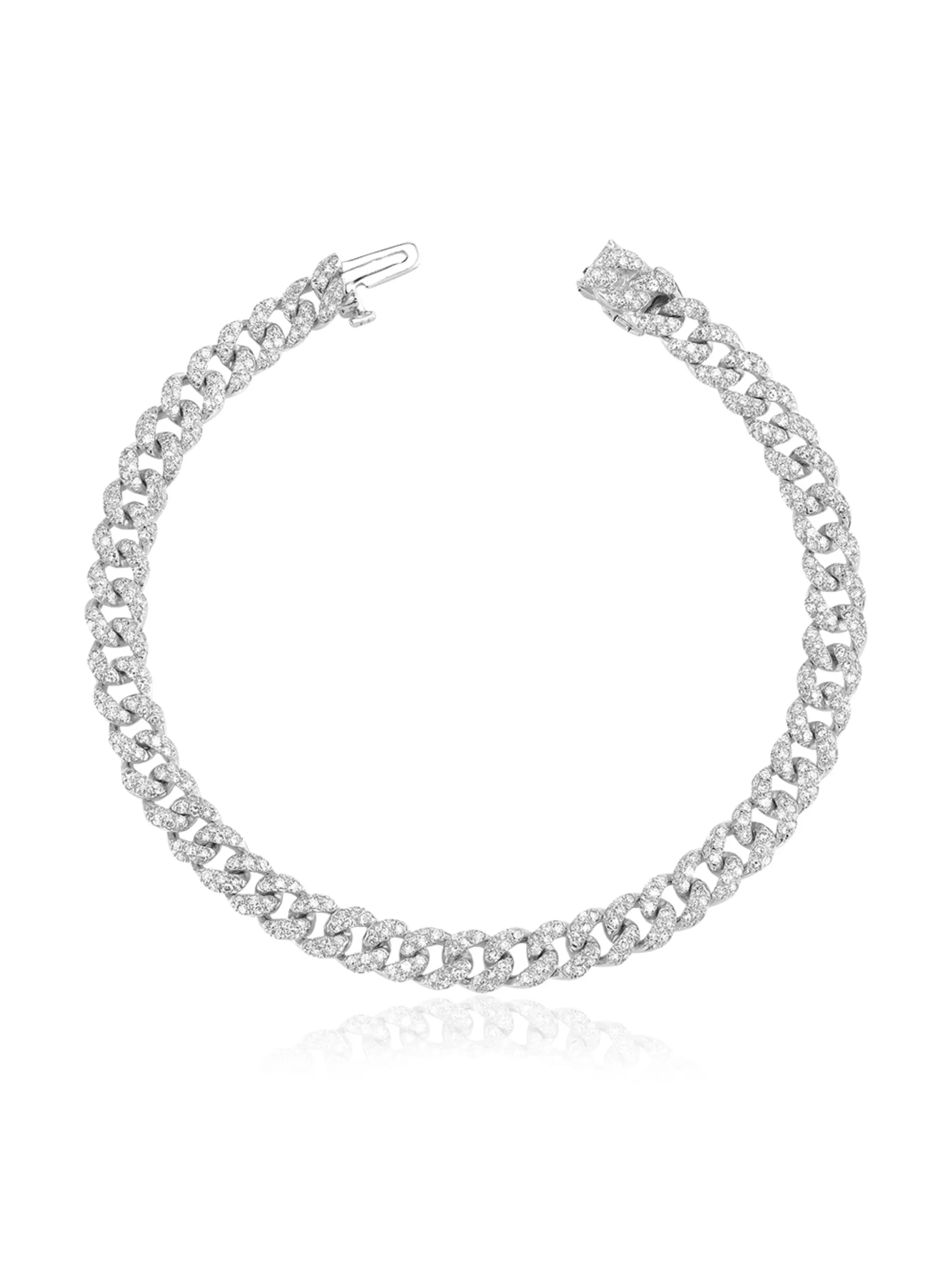 18K white gold pavé diamond chain link bracelet