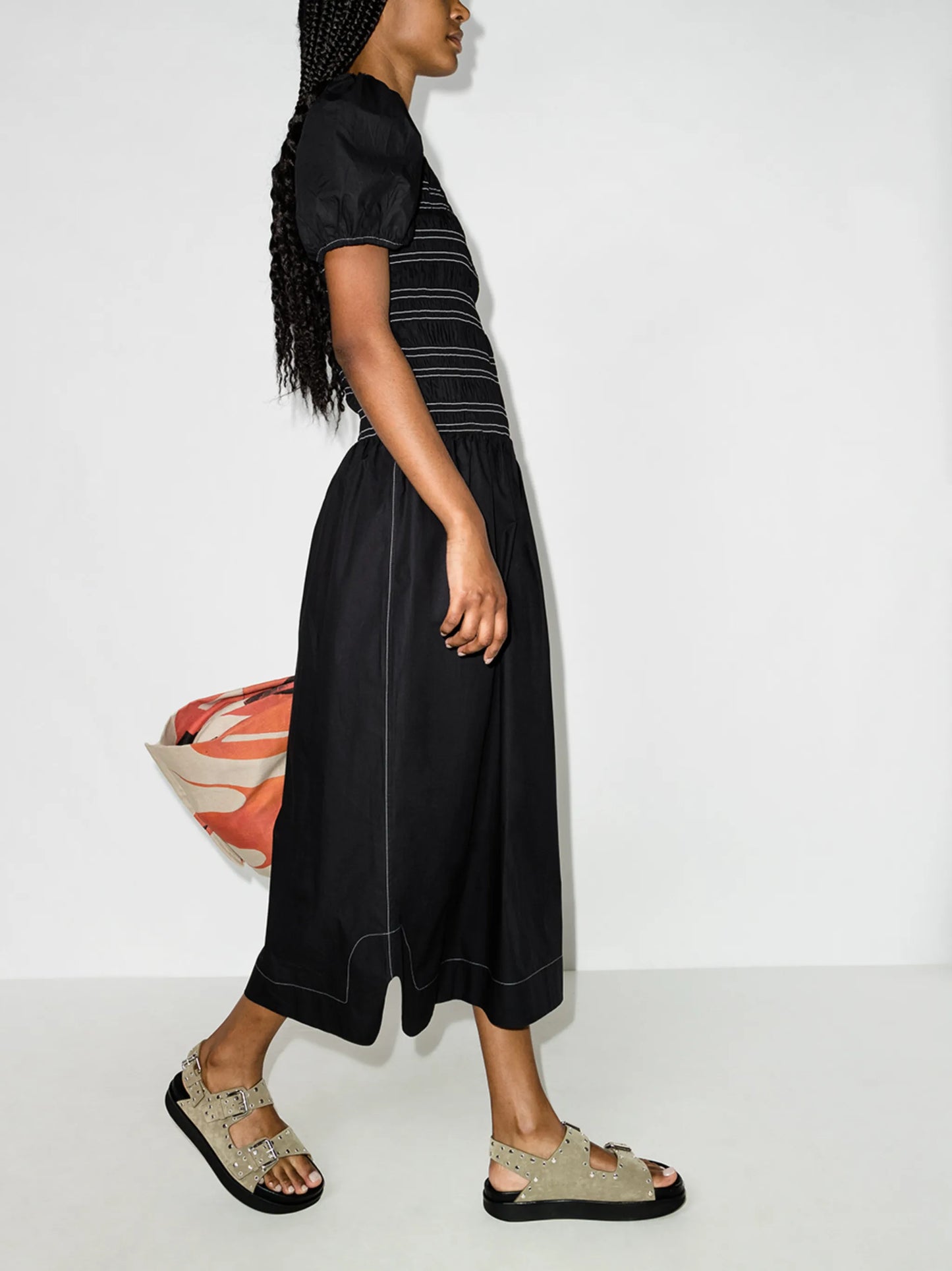 organic-cotton shirred poplin dress