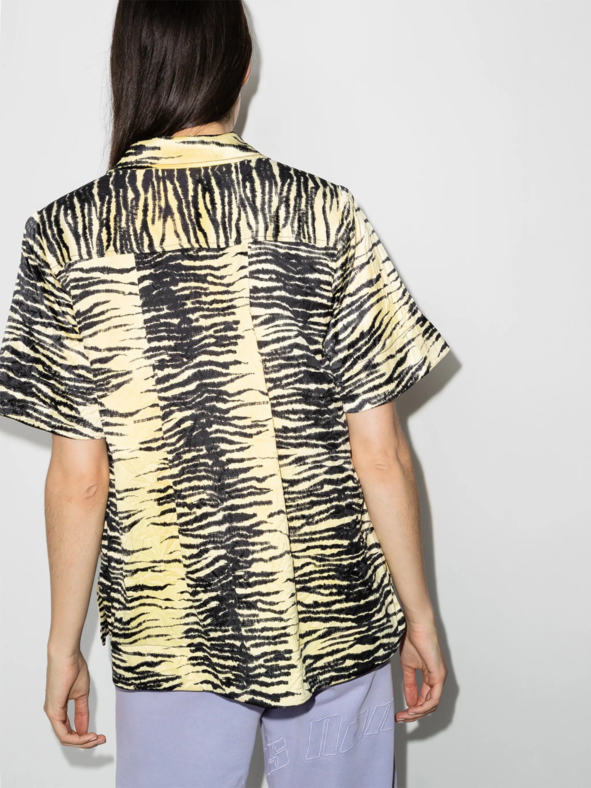 tiger print notch collar shirt