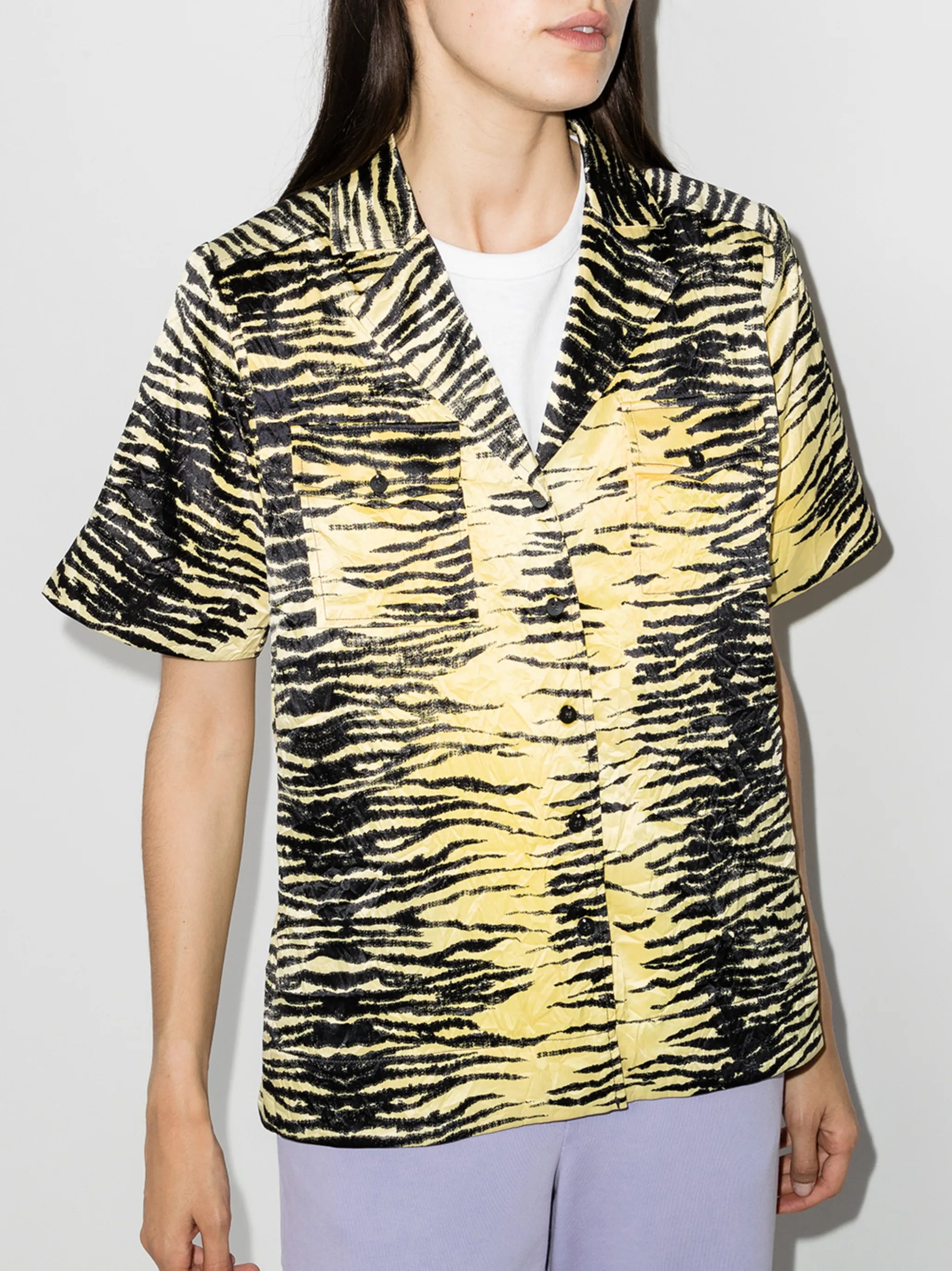 tiger print notch collar shirt