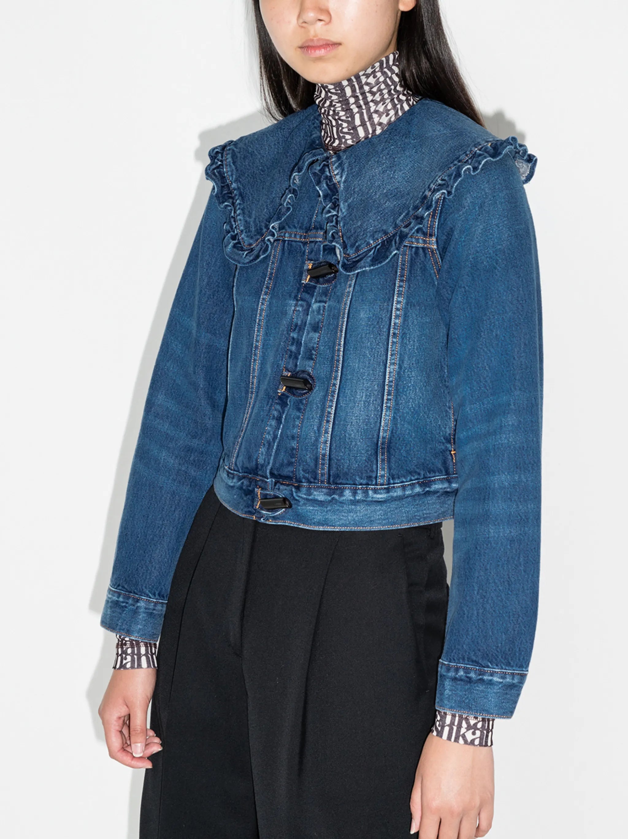 ruffle-collar denim jacket