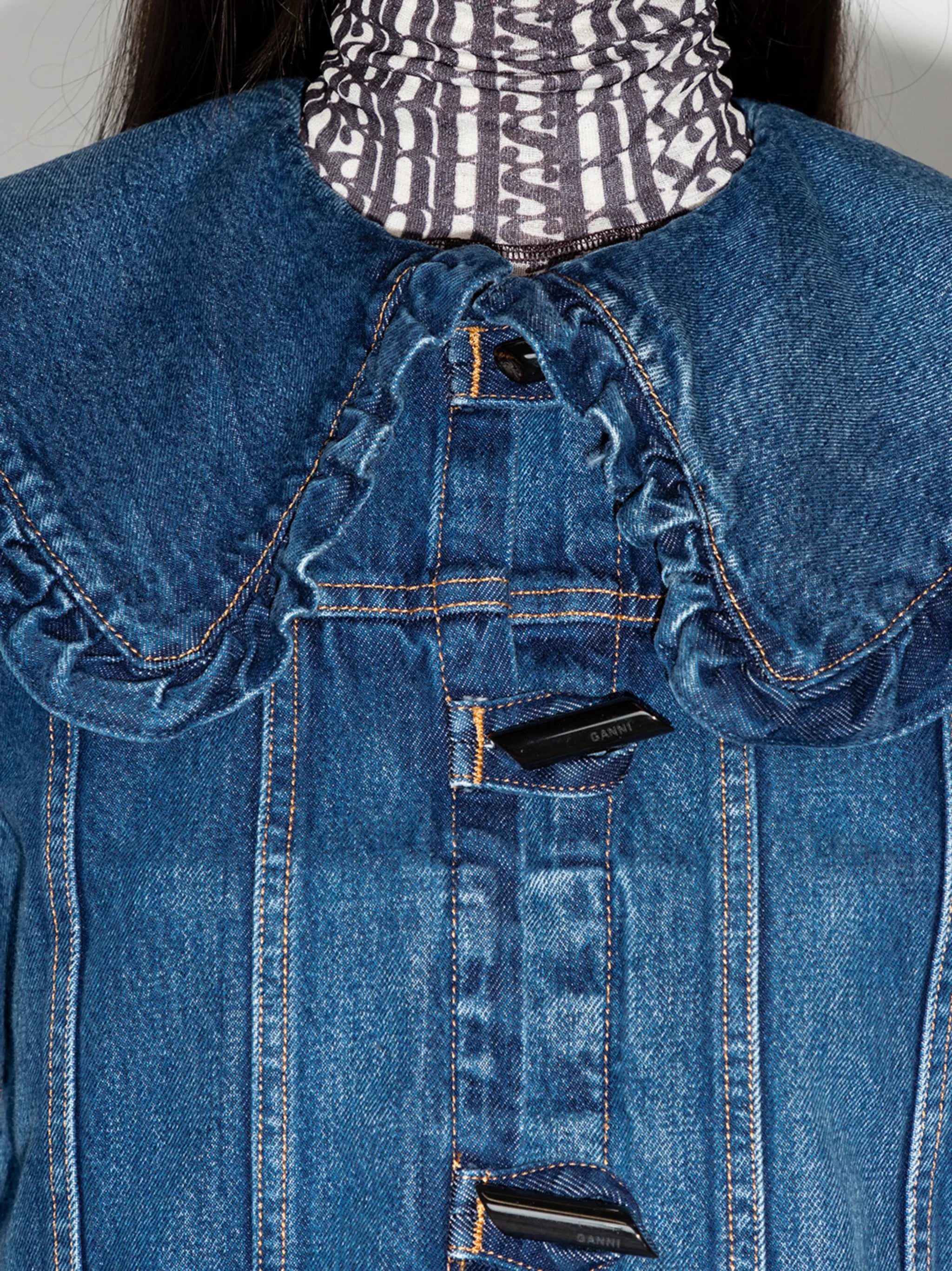 ruffle-collar denim jacket