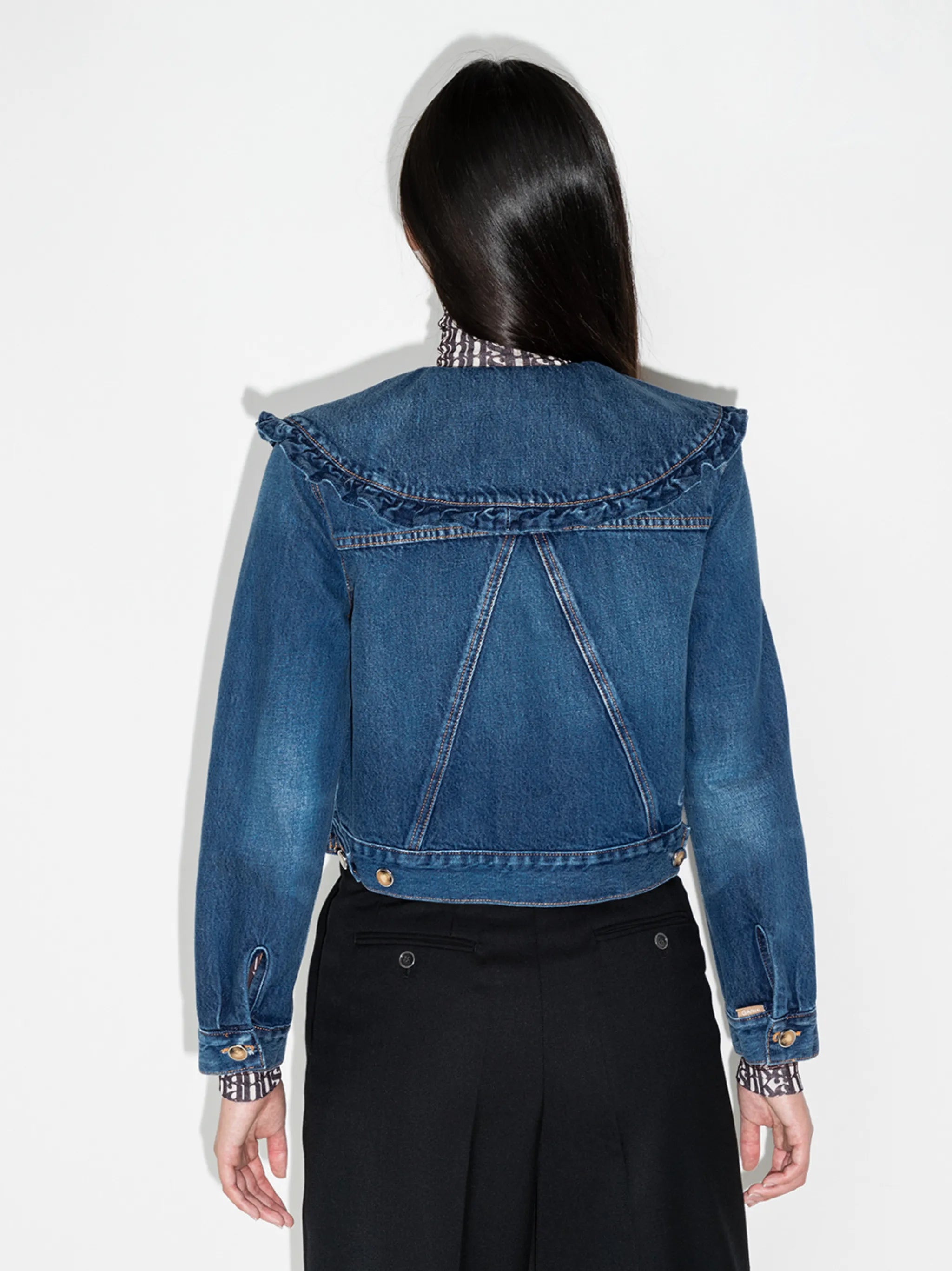 ruffle-collar denim jacket