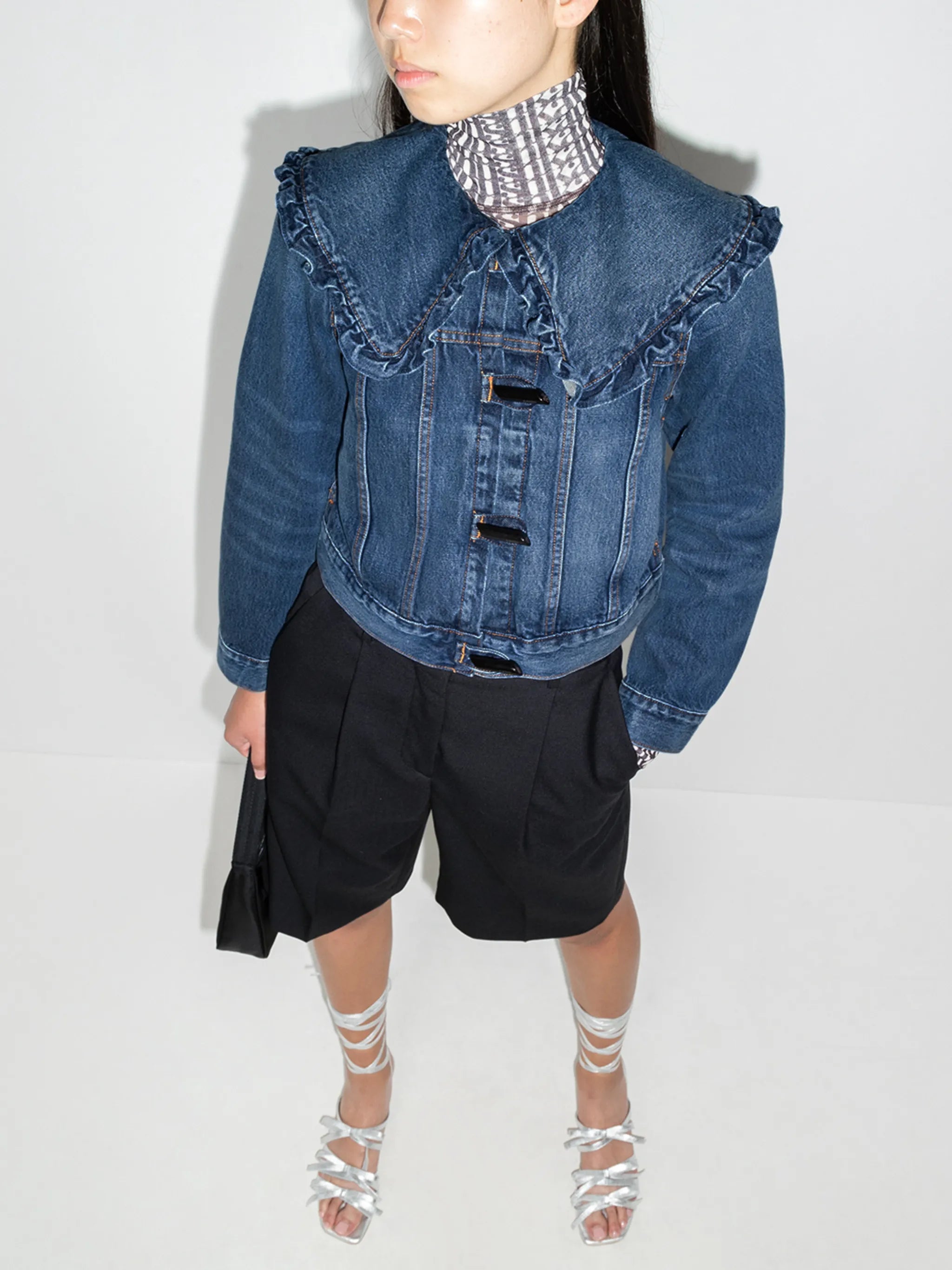 ruffle-collar denim jacket