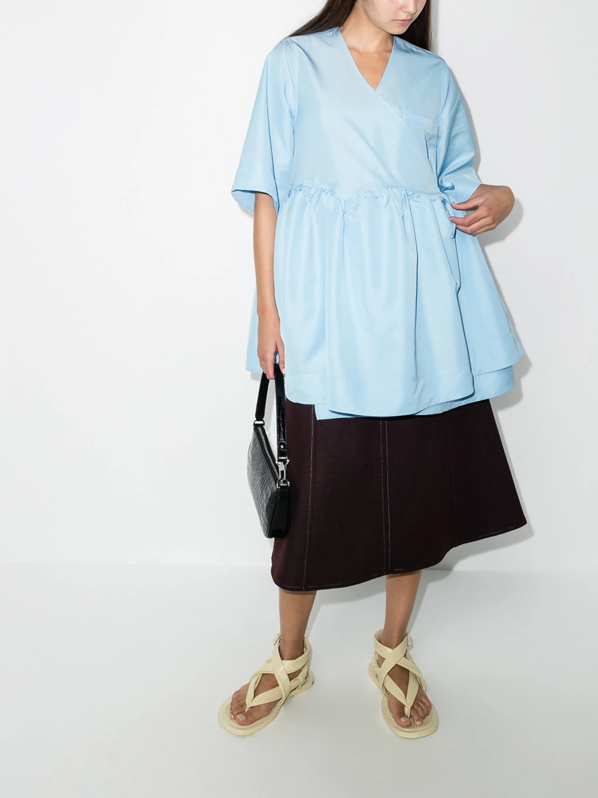 V-neck short-sleeve blouse