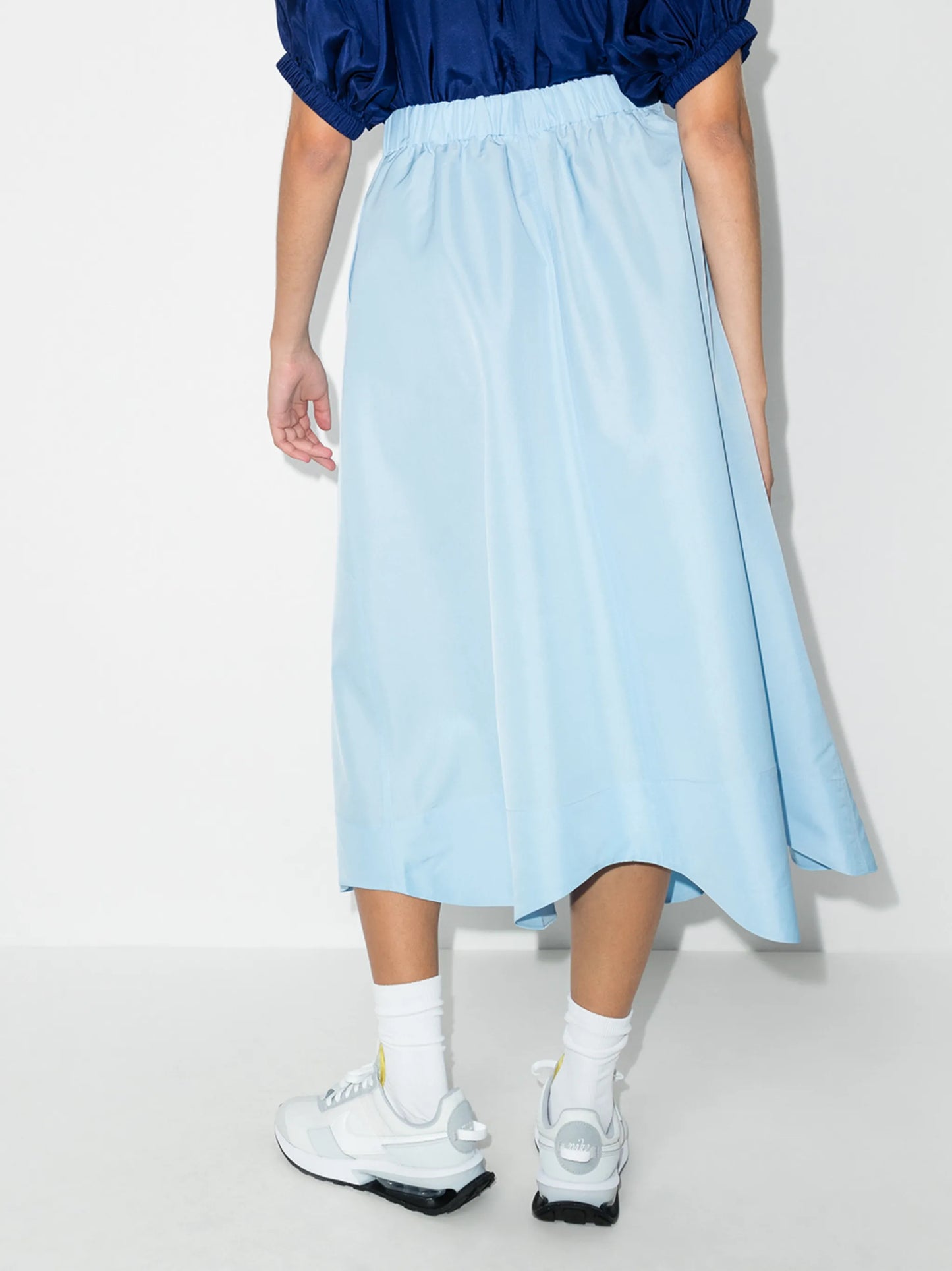 asymmetric hem taffeta midi skirt