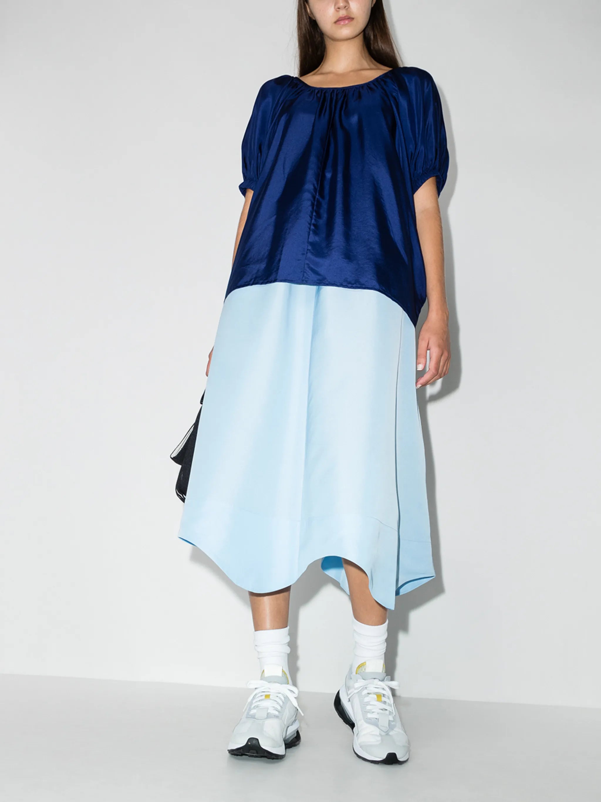 asymmetric hem taffeta midi skirt