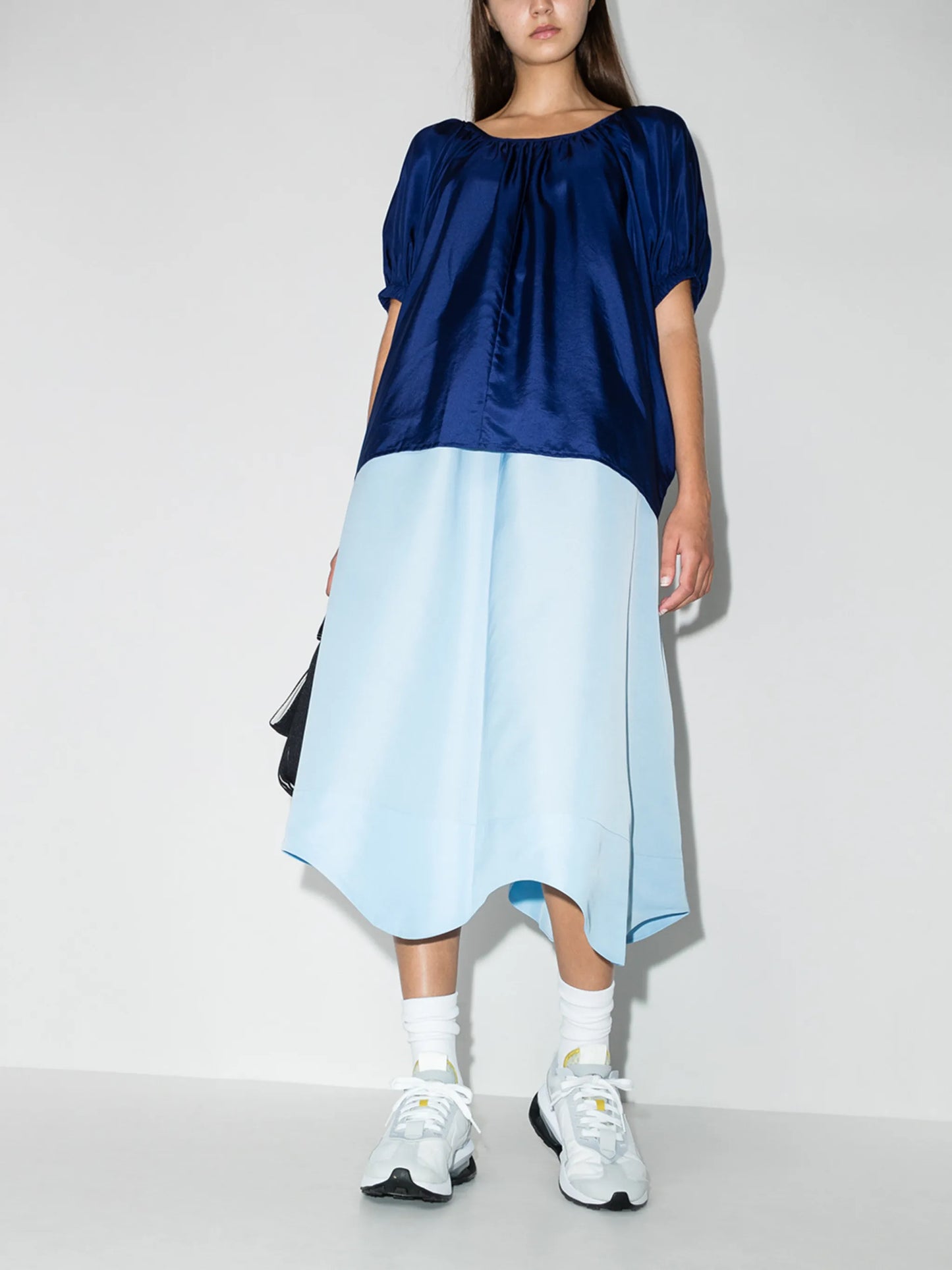 asymmetric hem taffeta midi skirt