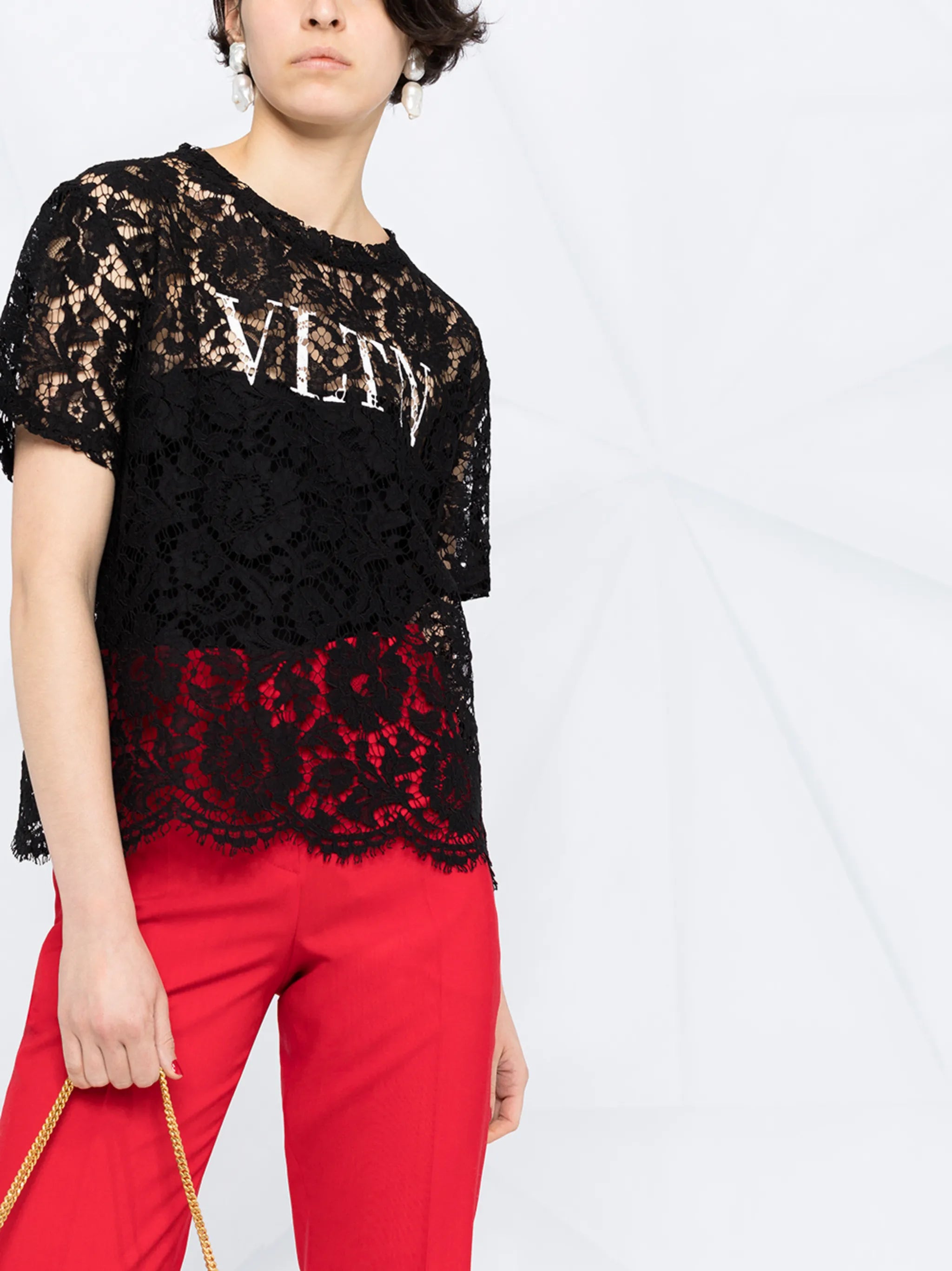 floral lace logo T-shirt