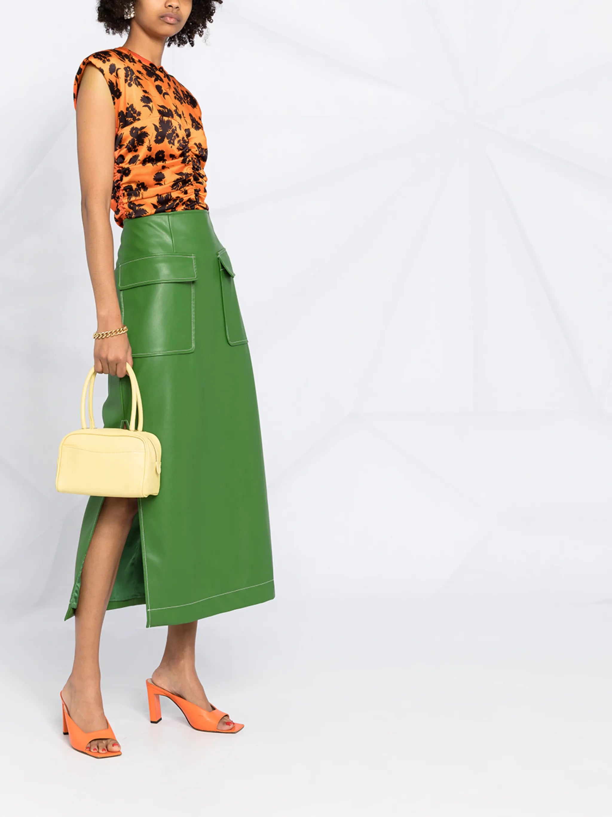 ruched floral sleeveless top