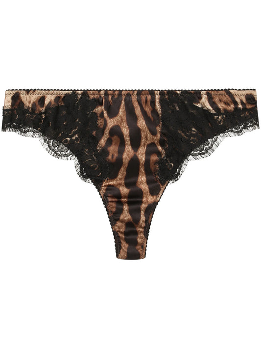 leopard-print lace-trim thong