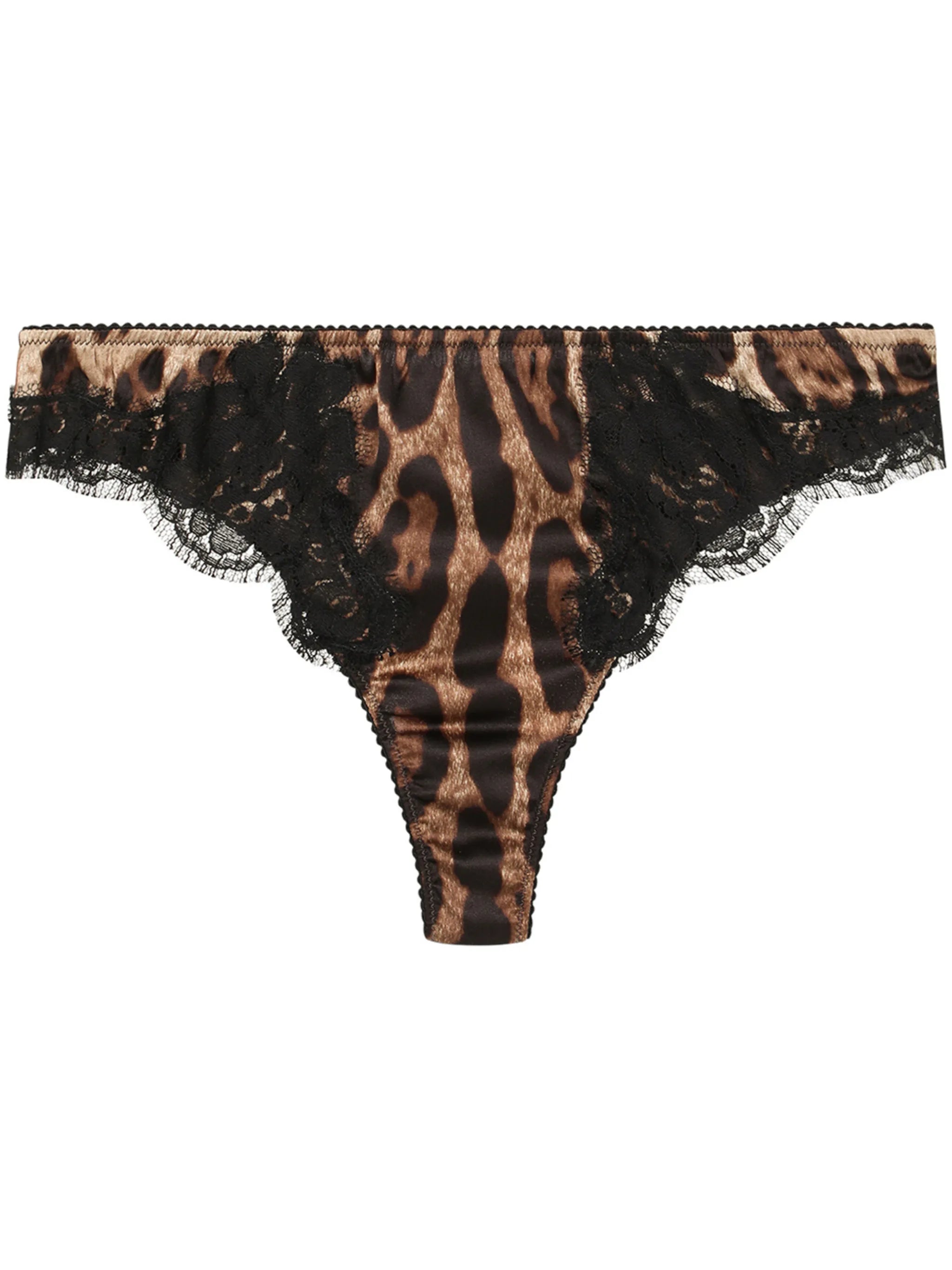 leopard-print lace-trim thong