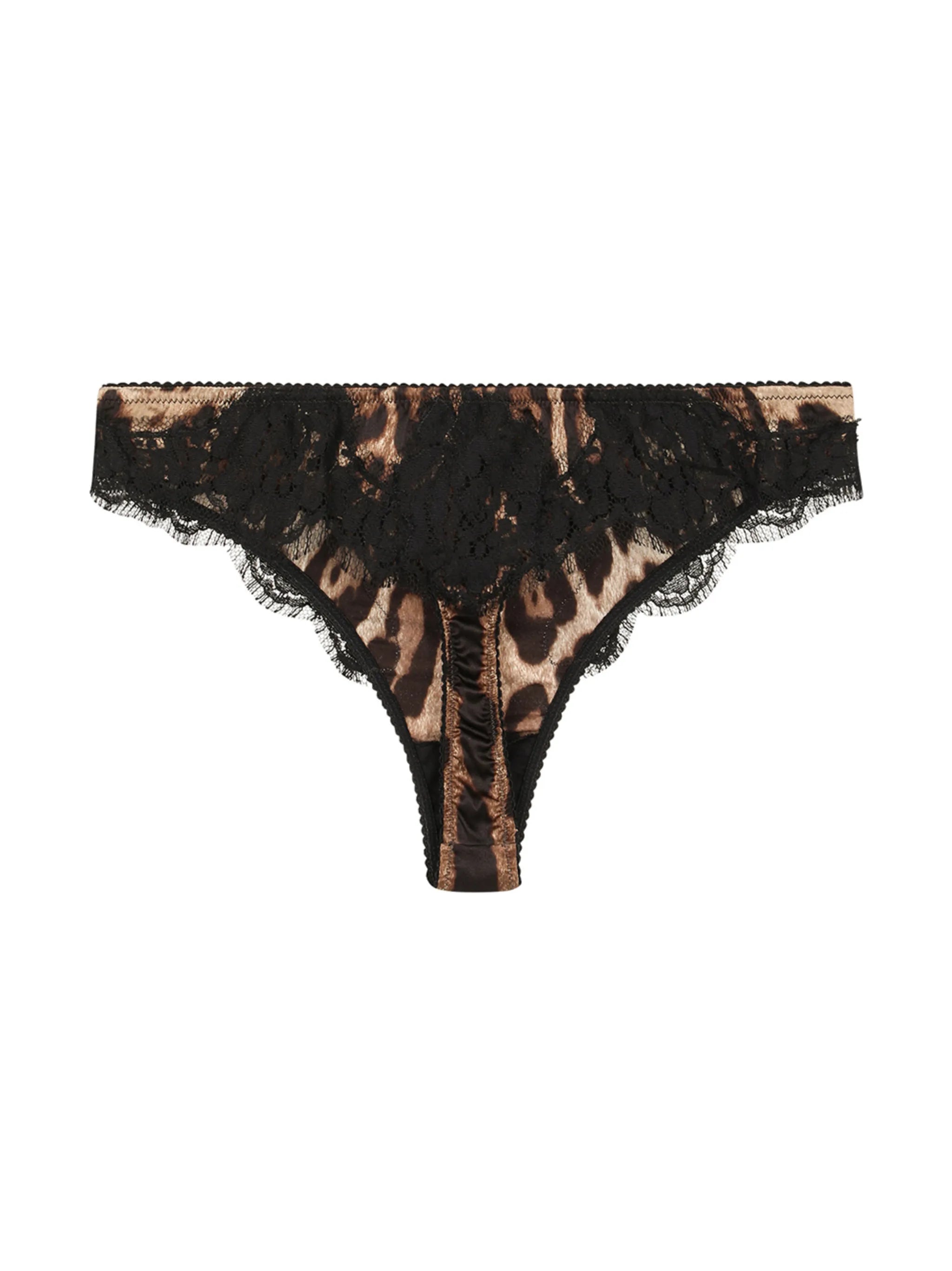 leopard-print lace-trim thong