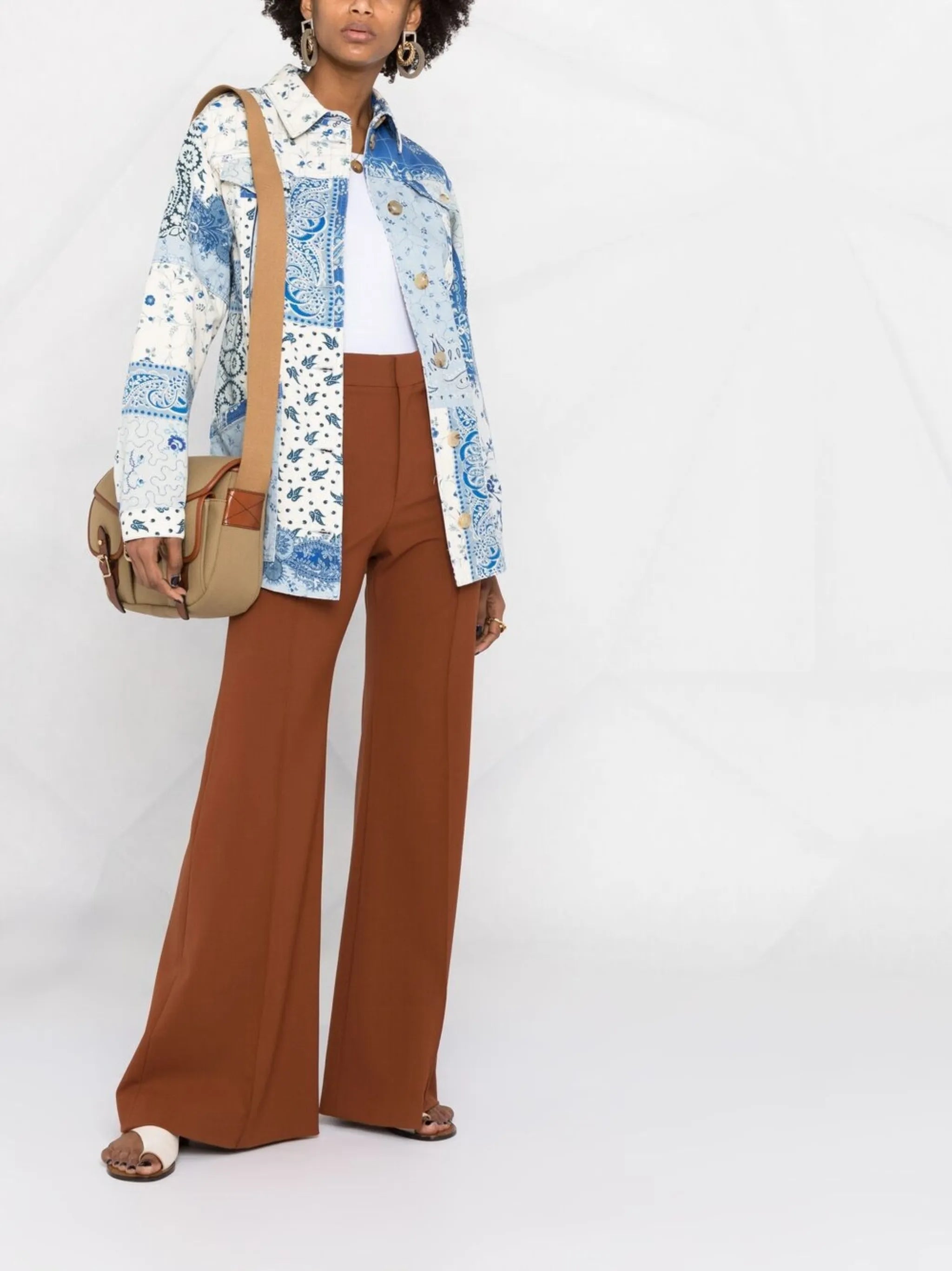 patchwork paisley print shirt jacket