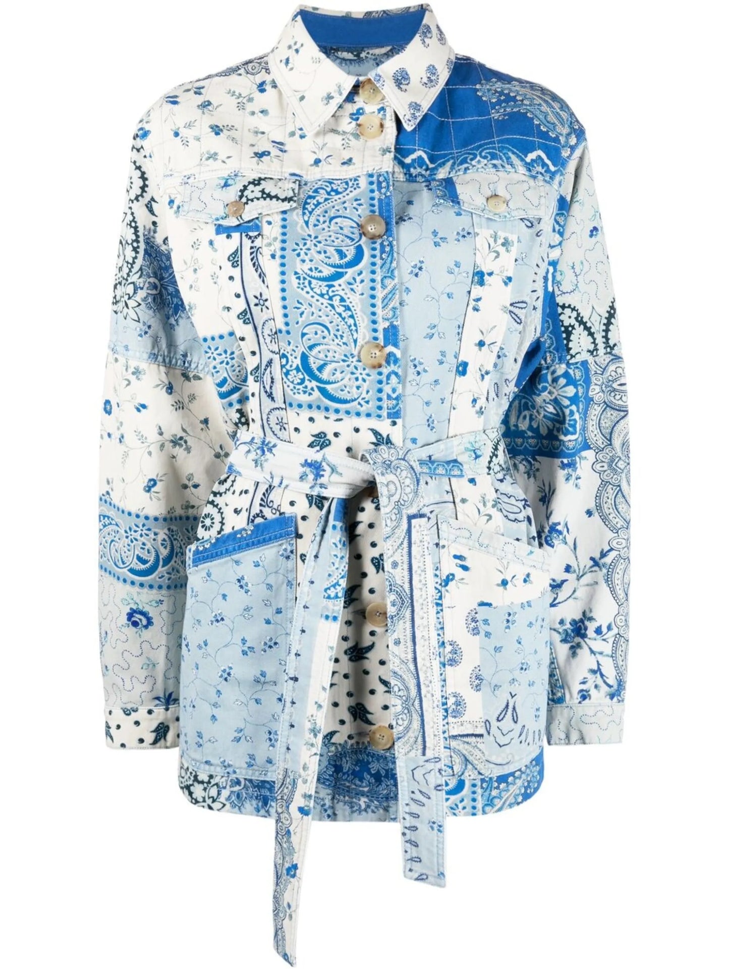 patchwork paisley print shirt jacket