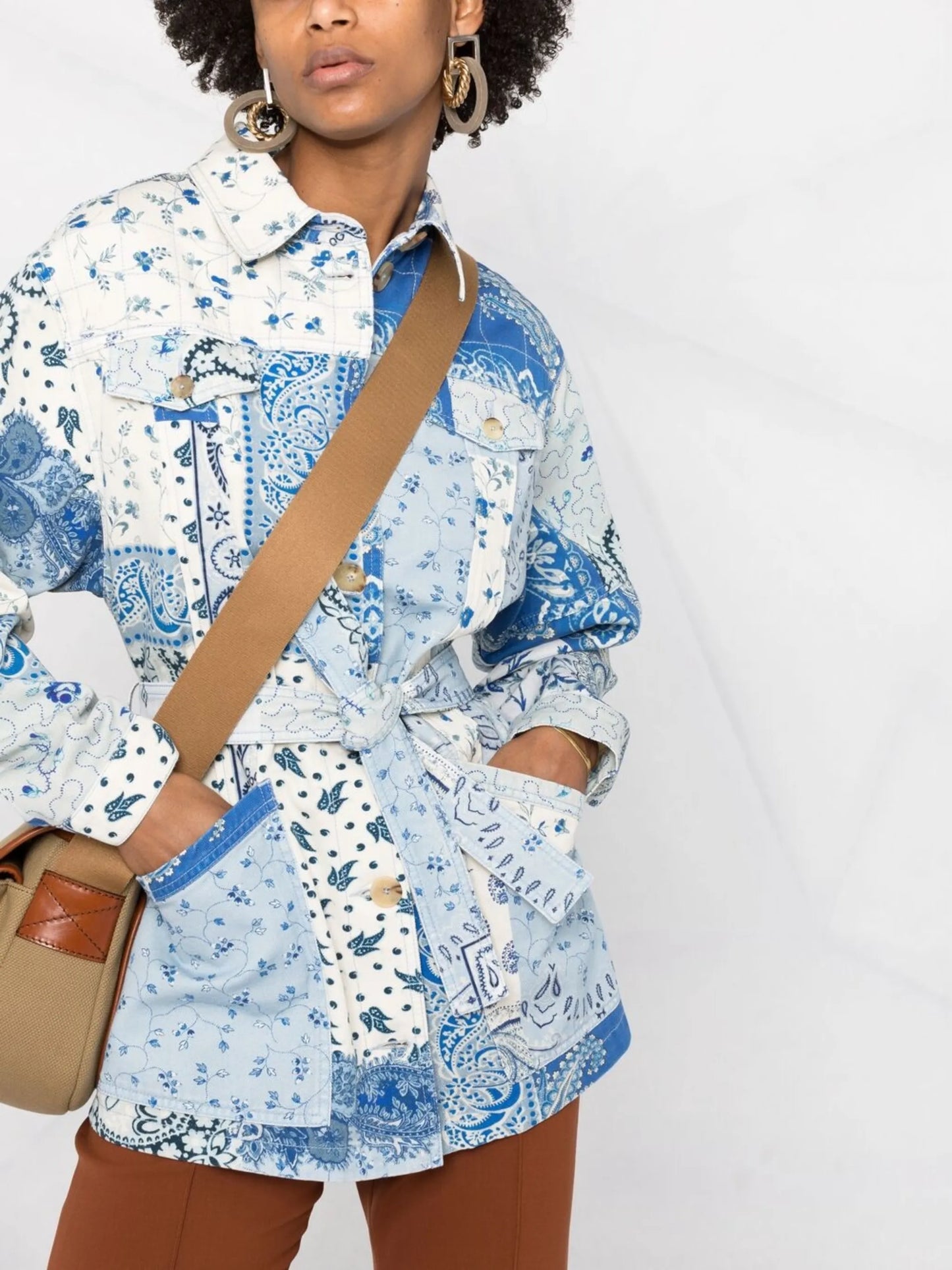 patchwork paisley print shirt jacket