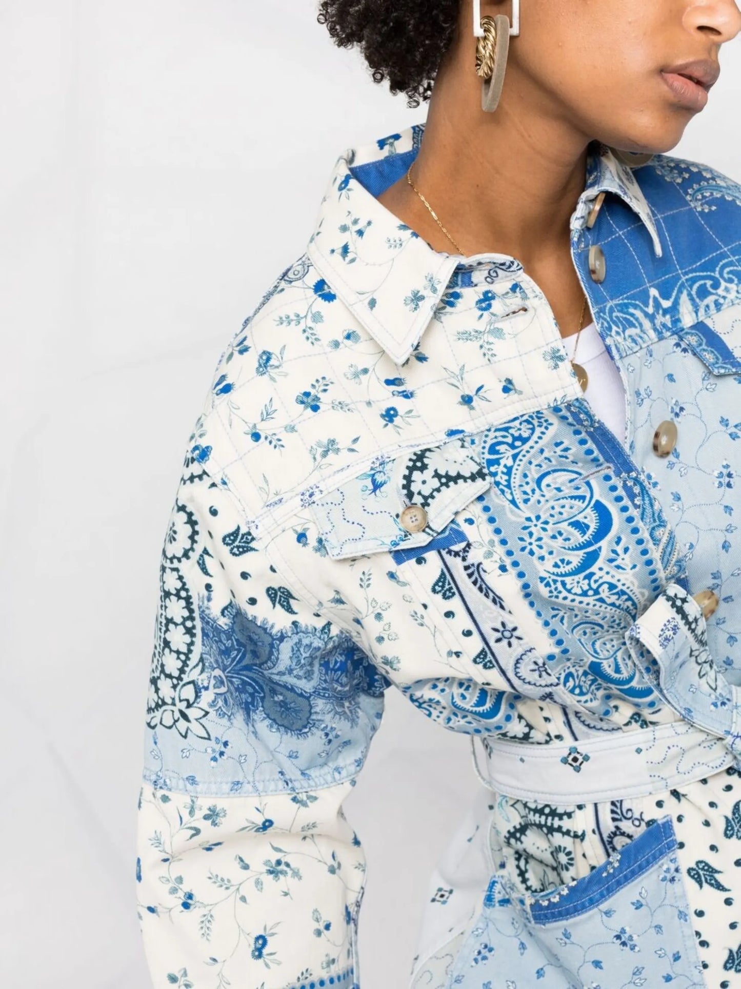 patchwork paisley print shirt jacket