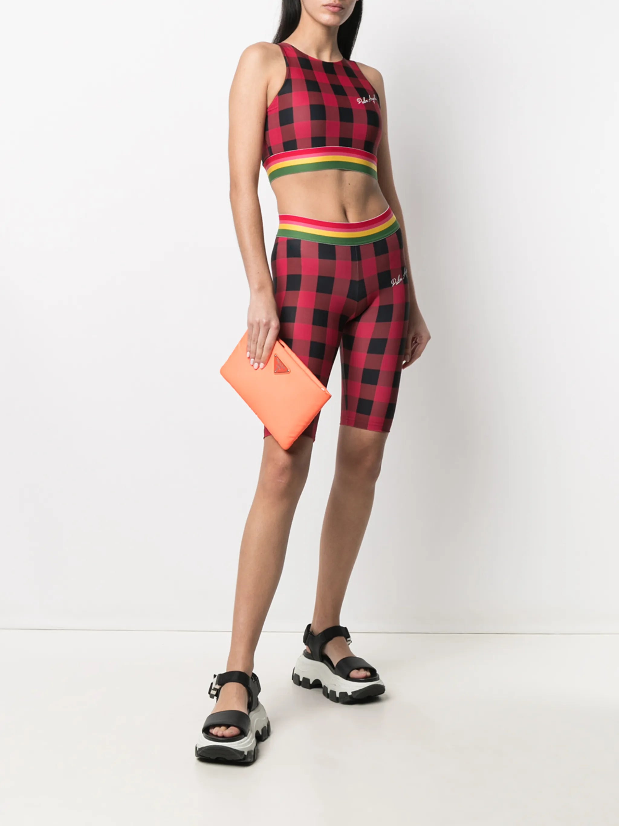 plaid-check print sports bra