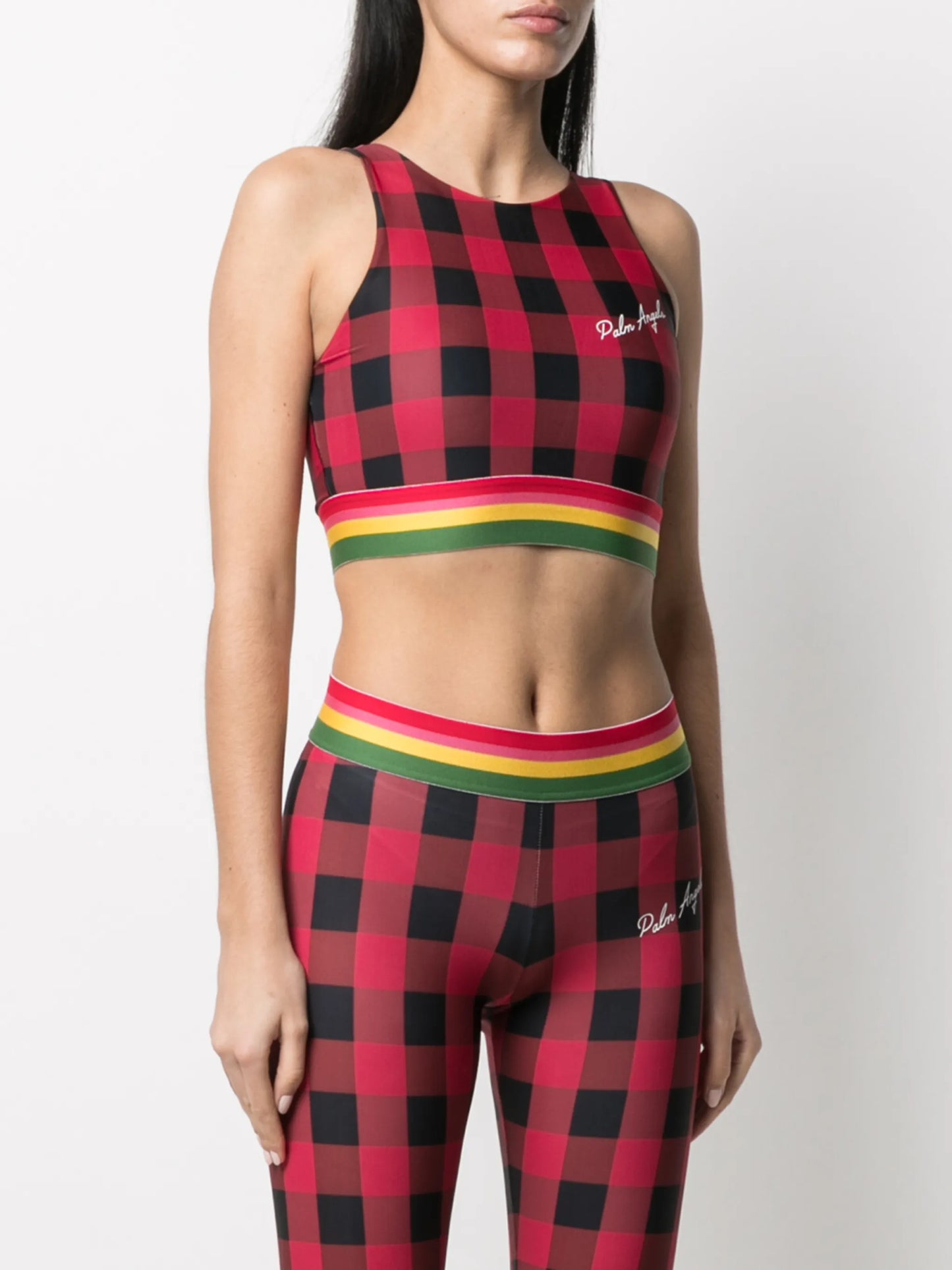 plaid-check print sports bra