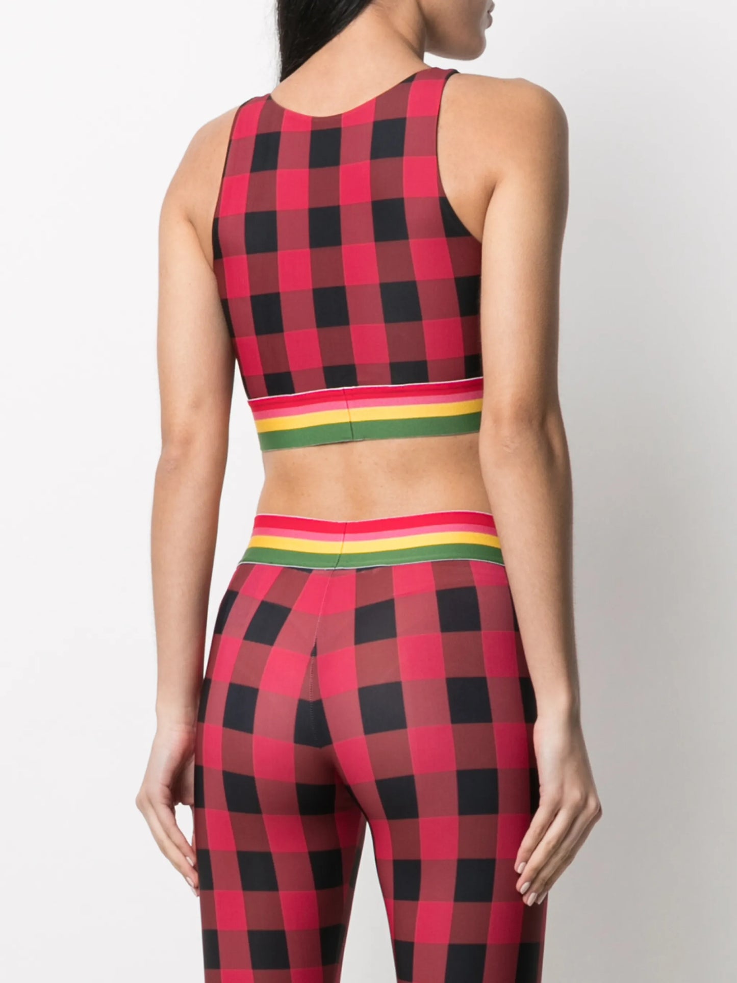 plaid-check print sports bra