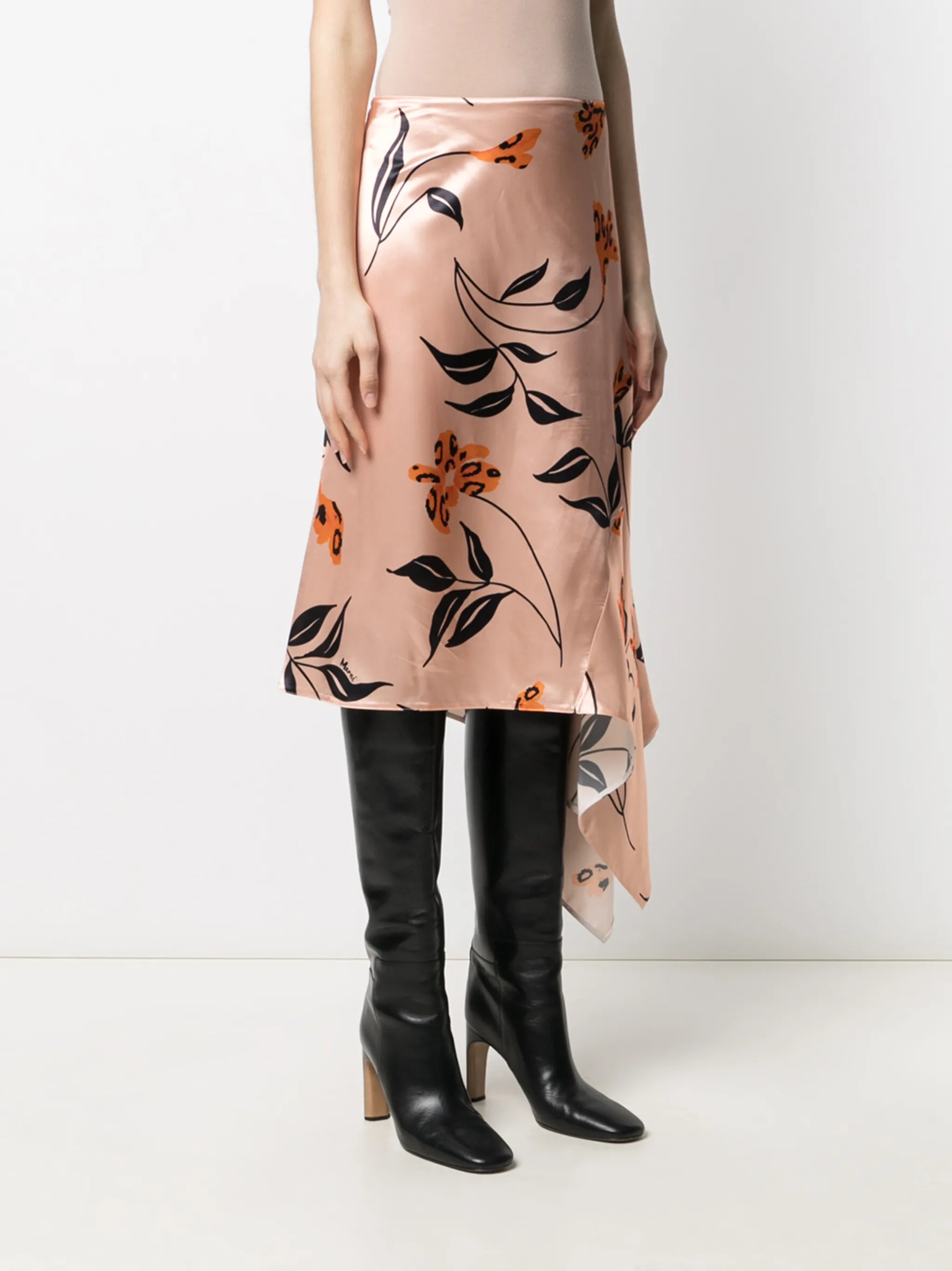floral-print satin skirt