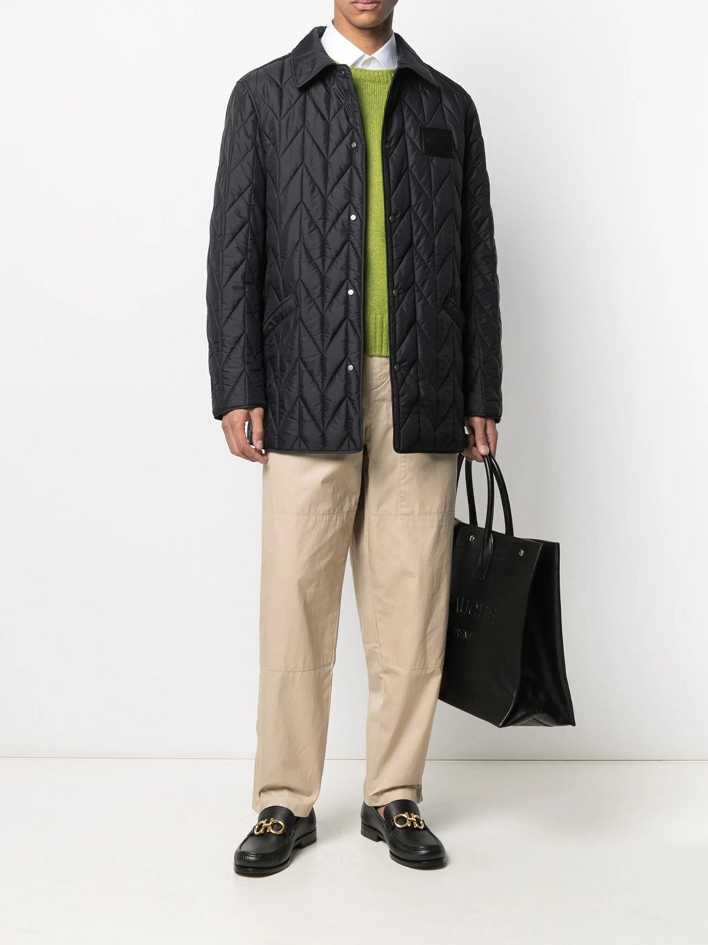 quilted buttoned logo patch jacket