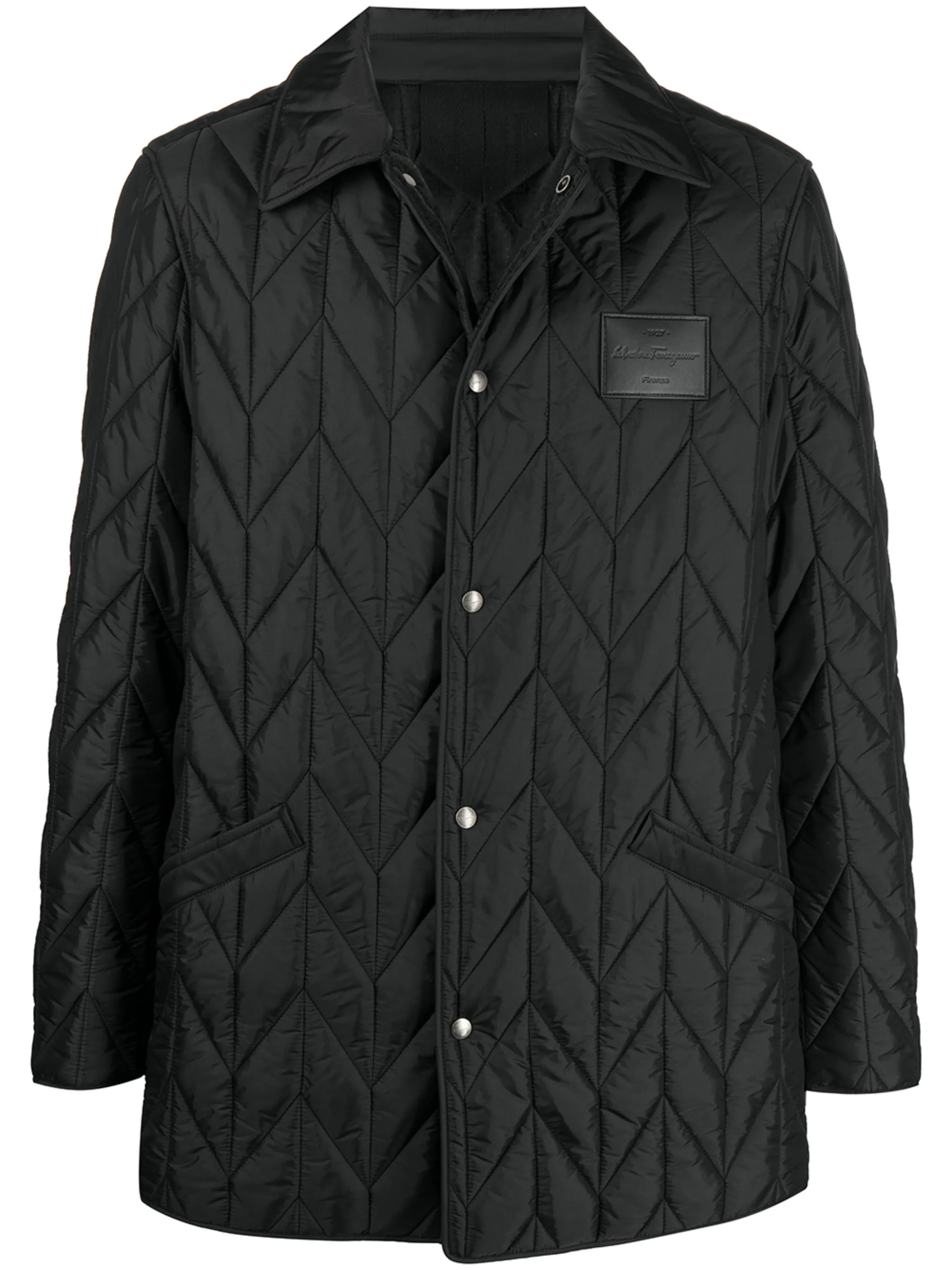 quilted buttoned logo patch jacket