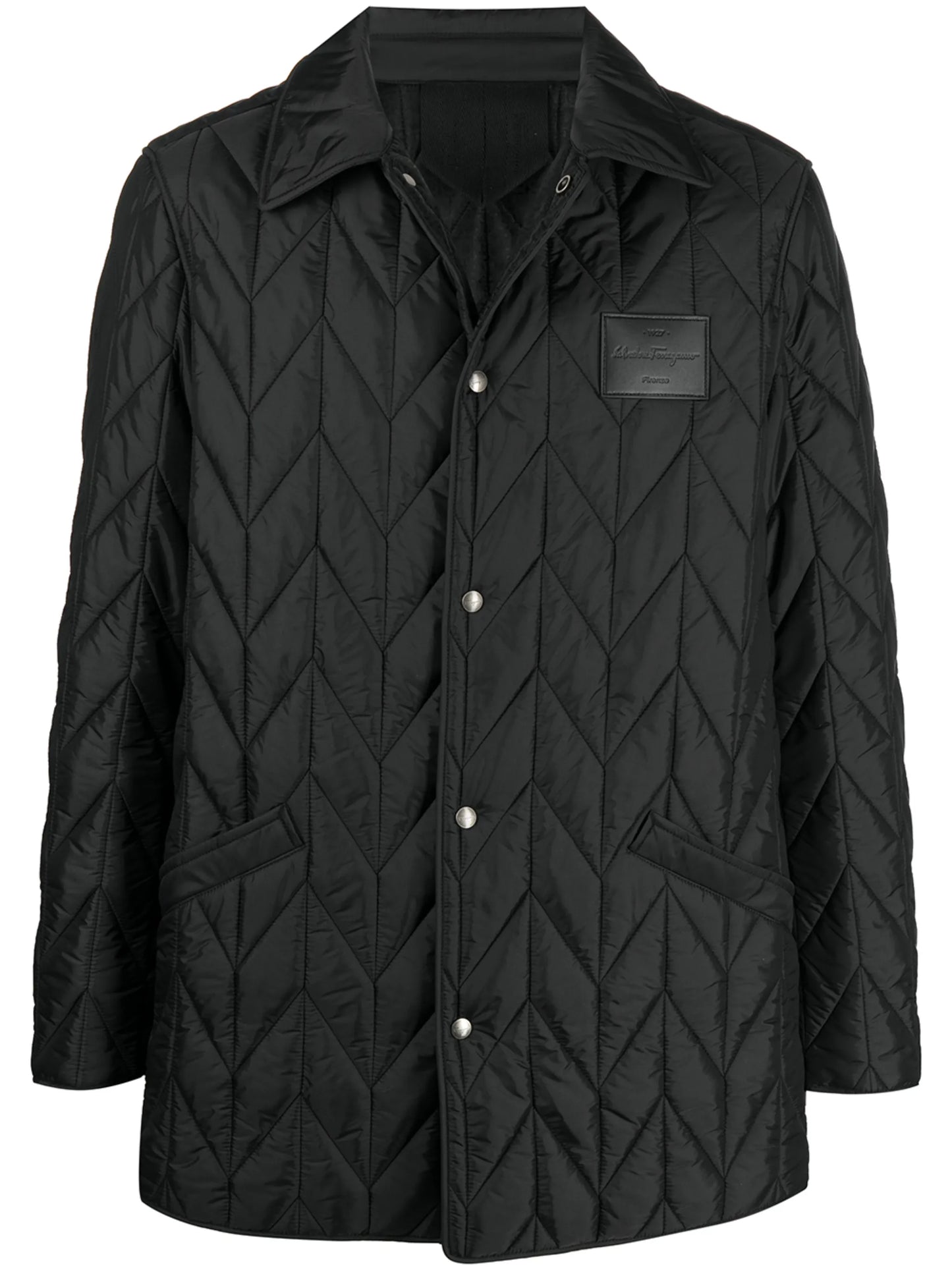 quilted buttoned logo patch jacket