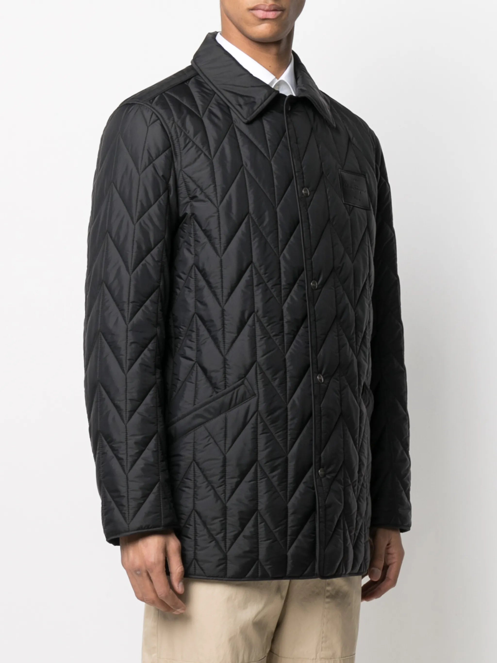 quilted buttoned logo patch jacket