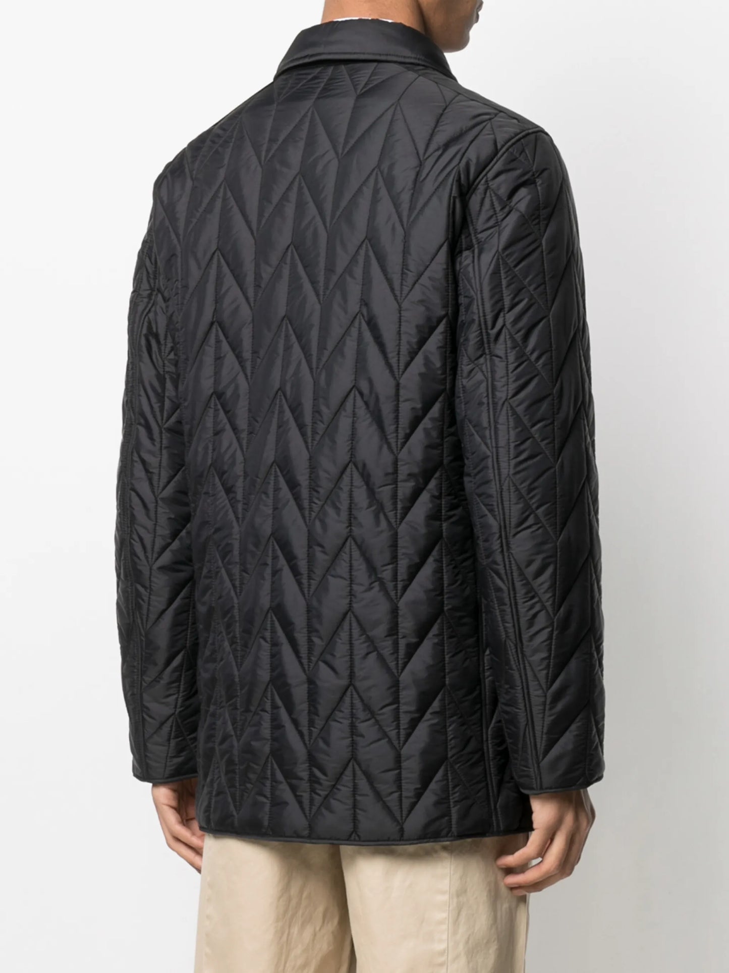 quilted buttoned logo patch jacket