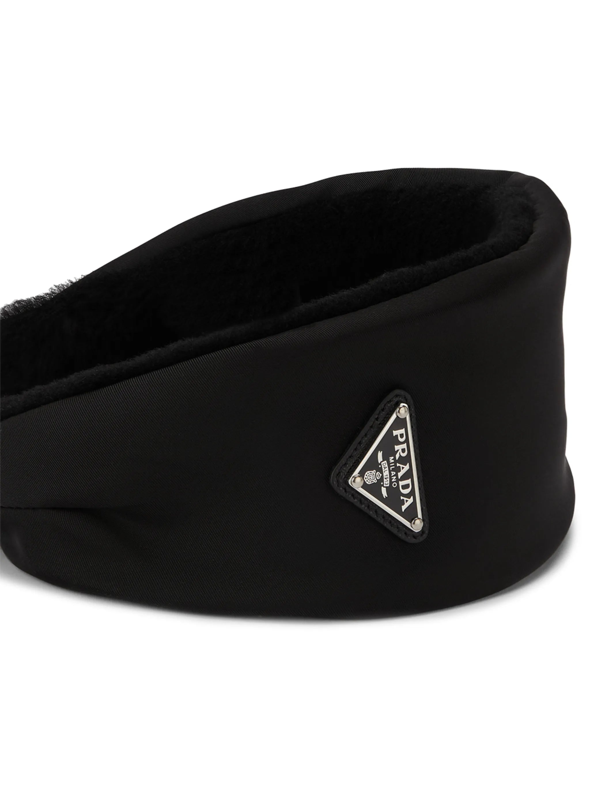 Re-Nylon triangle-logo shearling headband