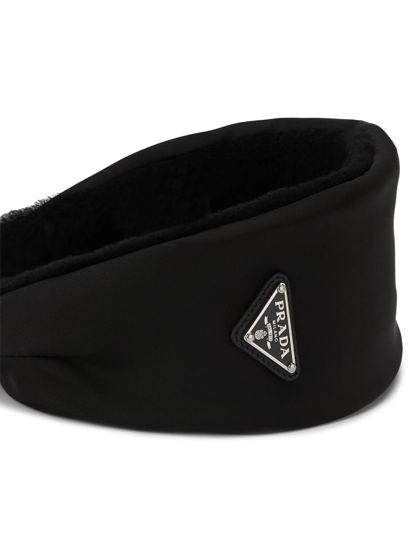 Re-Nylon triangle-logo shearling headband