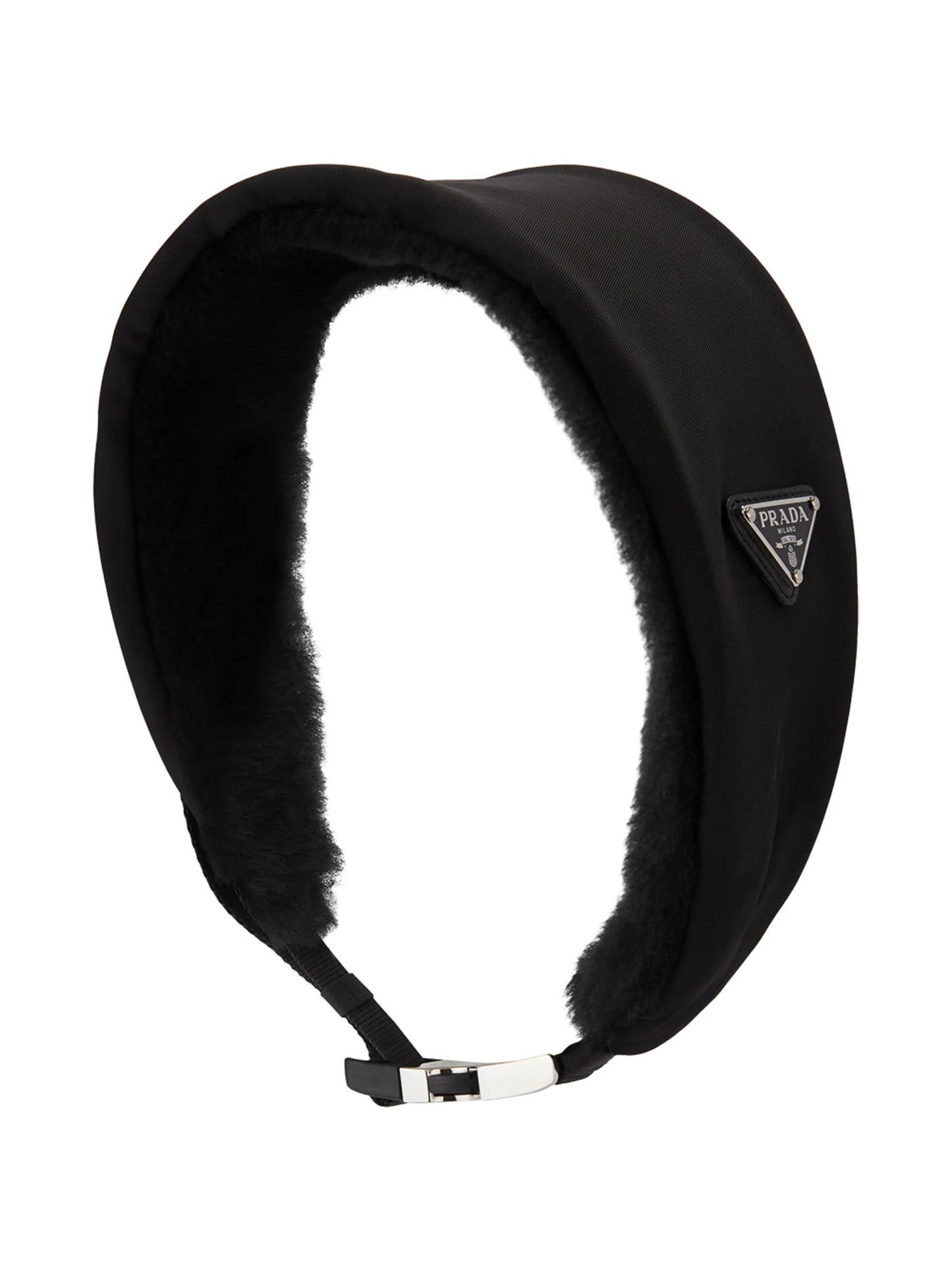 Re-Nylon triangle-logo shearling headband