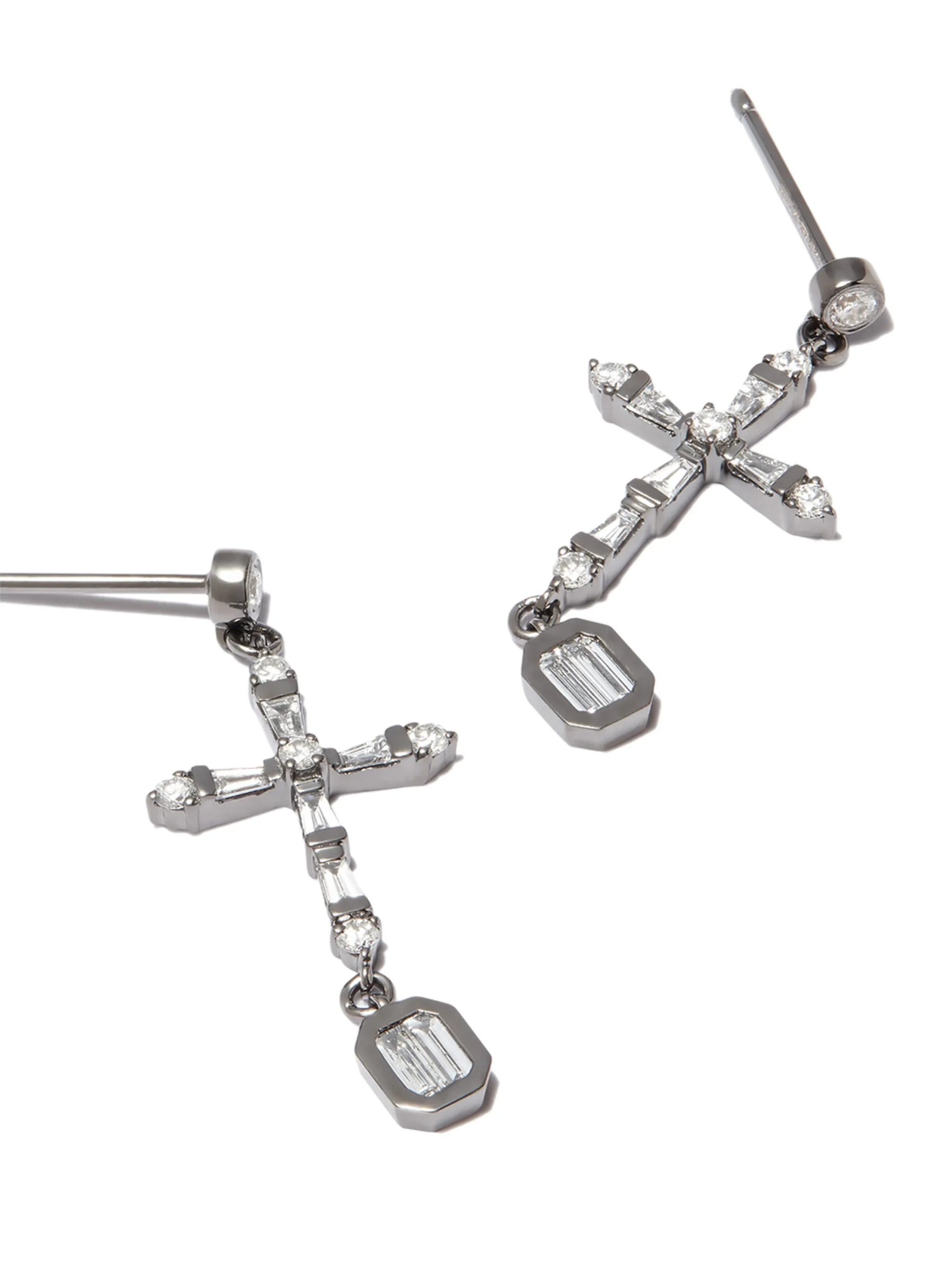 18K black gold cross drop diamond earrings